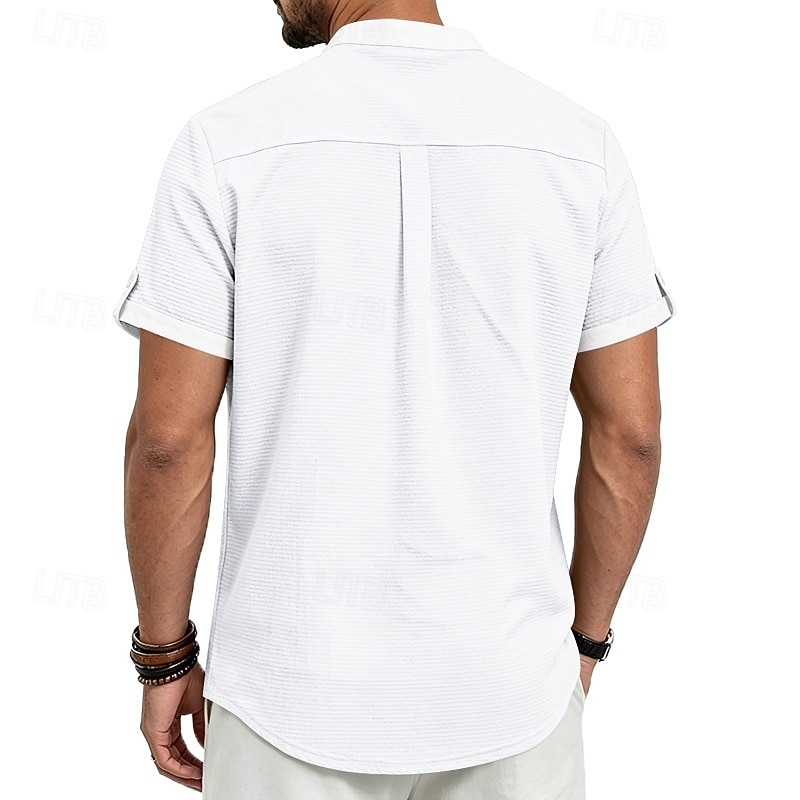 Men's Henley Collar Knit Short-Sleeve T-Shirt, Solid Color, Casual Everyday Wear