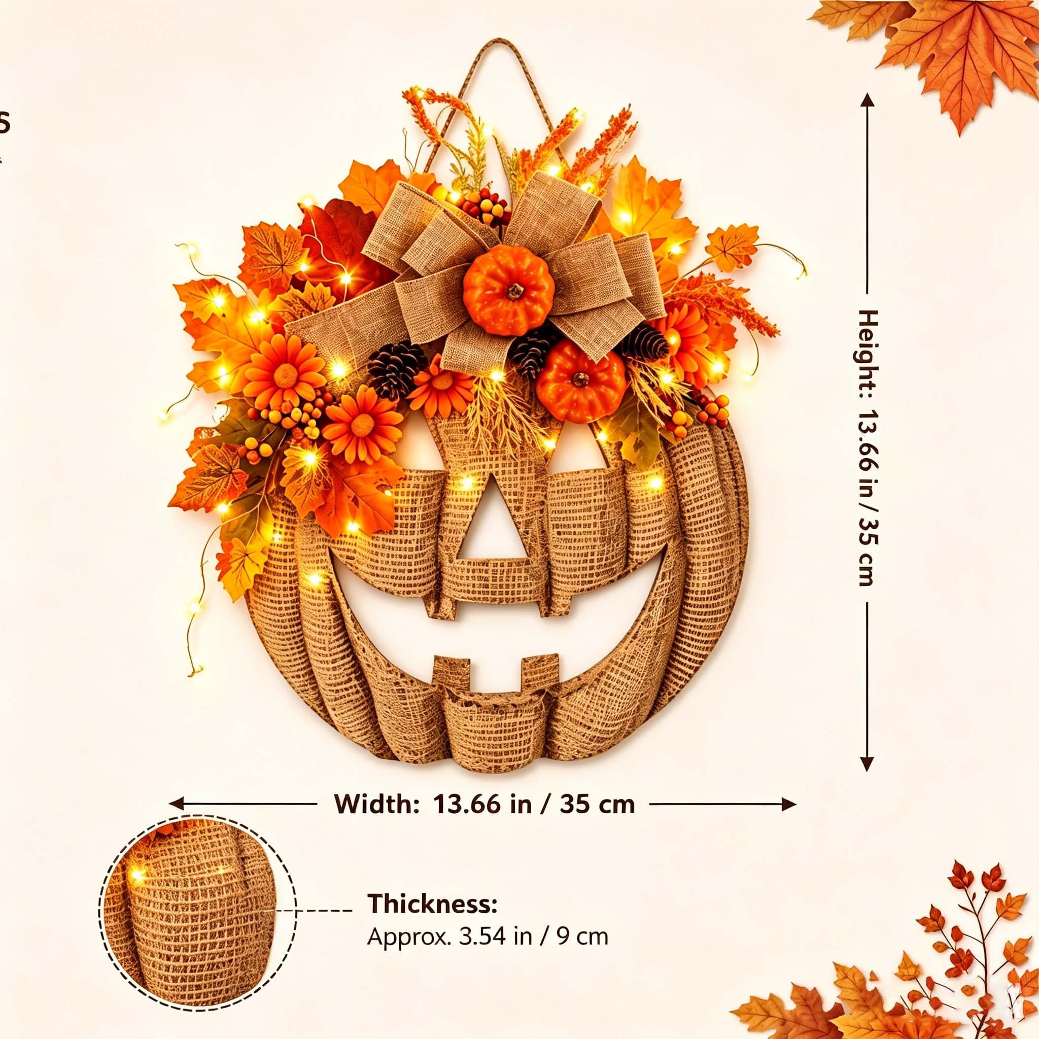 🎃 Remote Controlled LED Pumpkin Wreath | Farmhouse Fall Porch Decor ⭐672 Reviews | 60% Off Limited Time