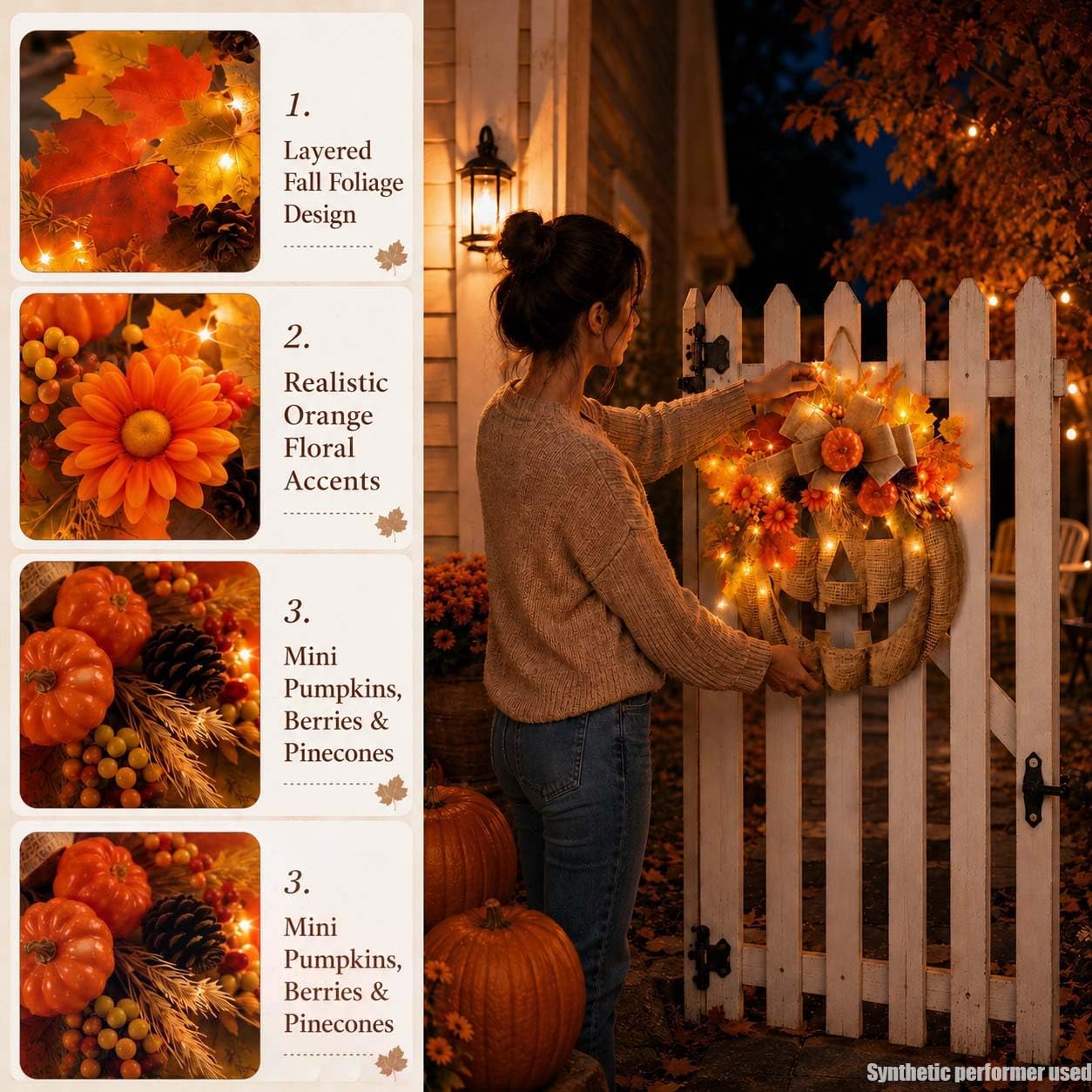 🎃 Remote Controlled LED Pumpkin Wreath | Farmhouse Fall Porch Decor ⭐672 Reviews | 60% Off Limited Time