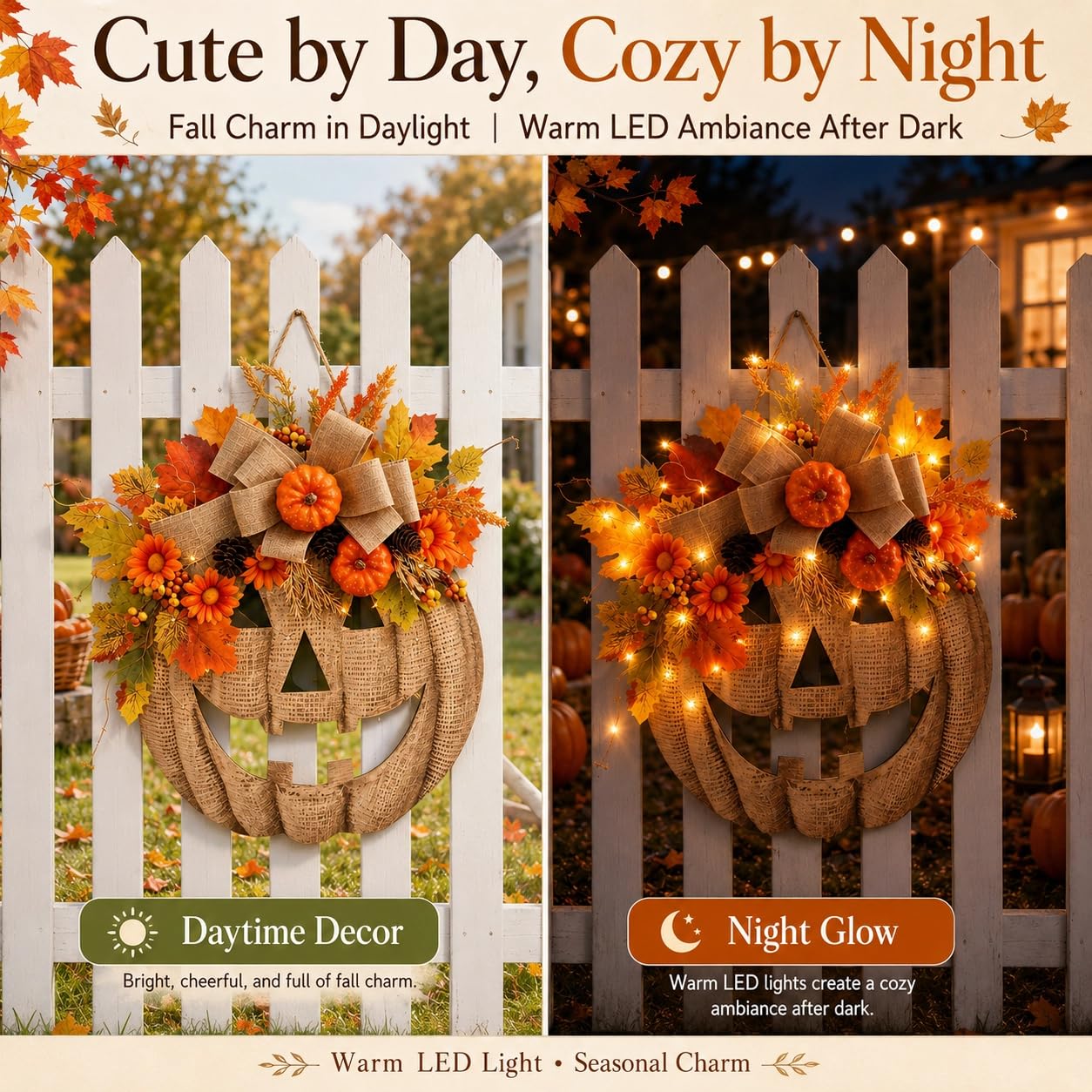 🎃 Remote Controlled LED Pumpkin Wreath | Farmhouse Fall Porch Decor ⭐672 Reviews | 60% Off Limited Time