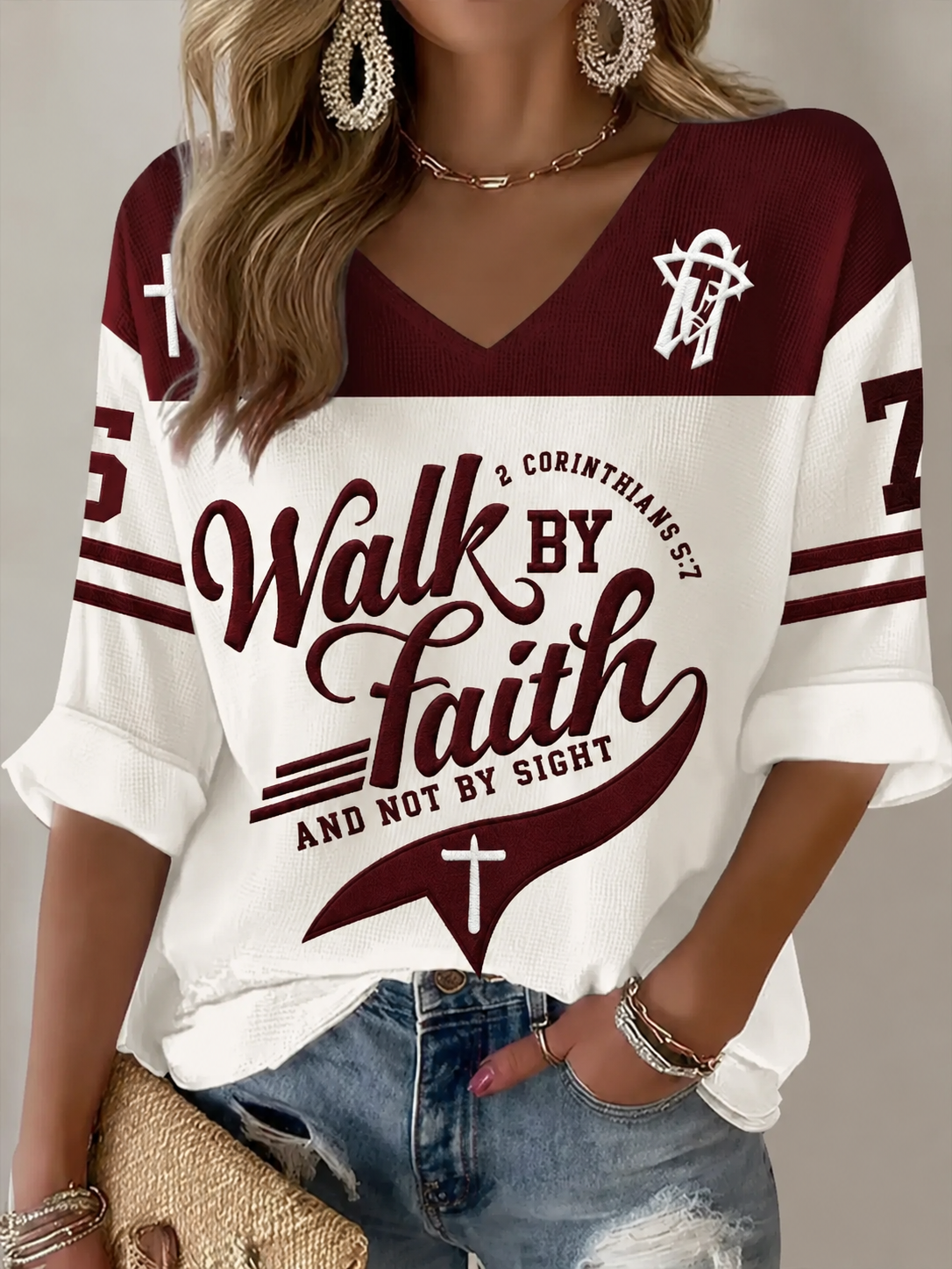 Women's Walk By Faith And Not By Sight Waffle T-shirt