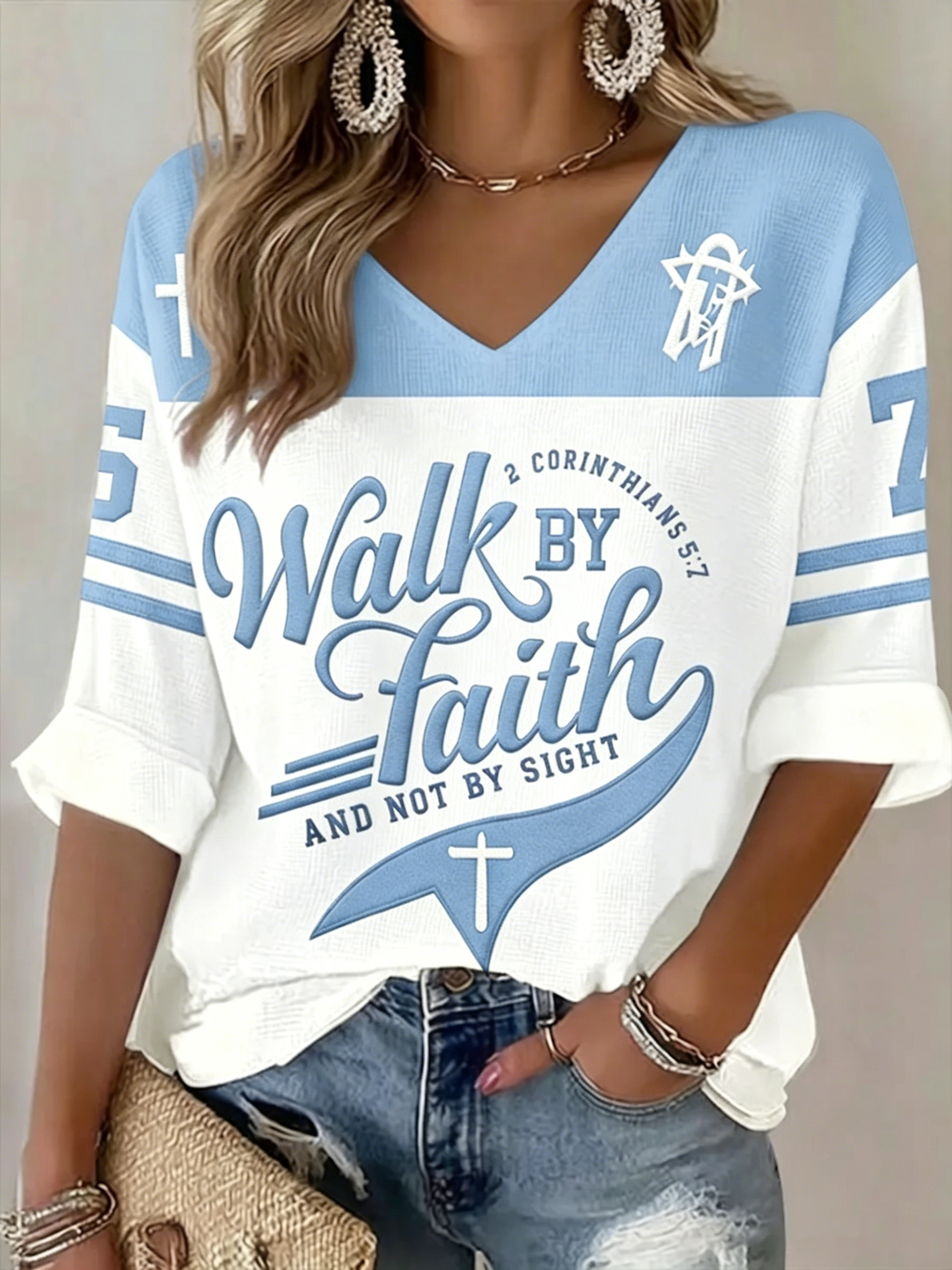 Women's Walk By Faith And Not By Sight Waffle T-shirt