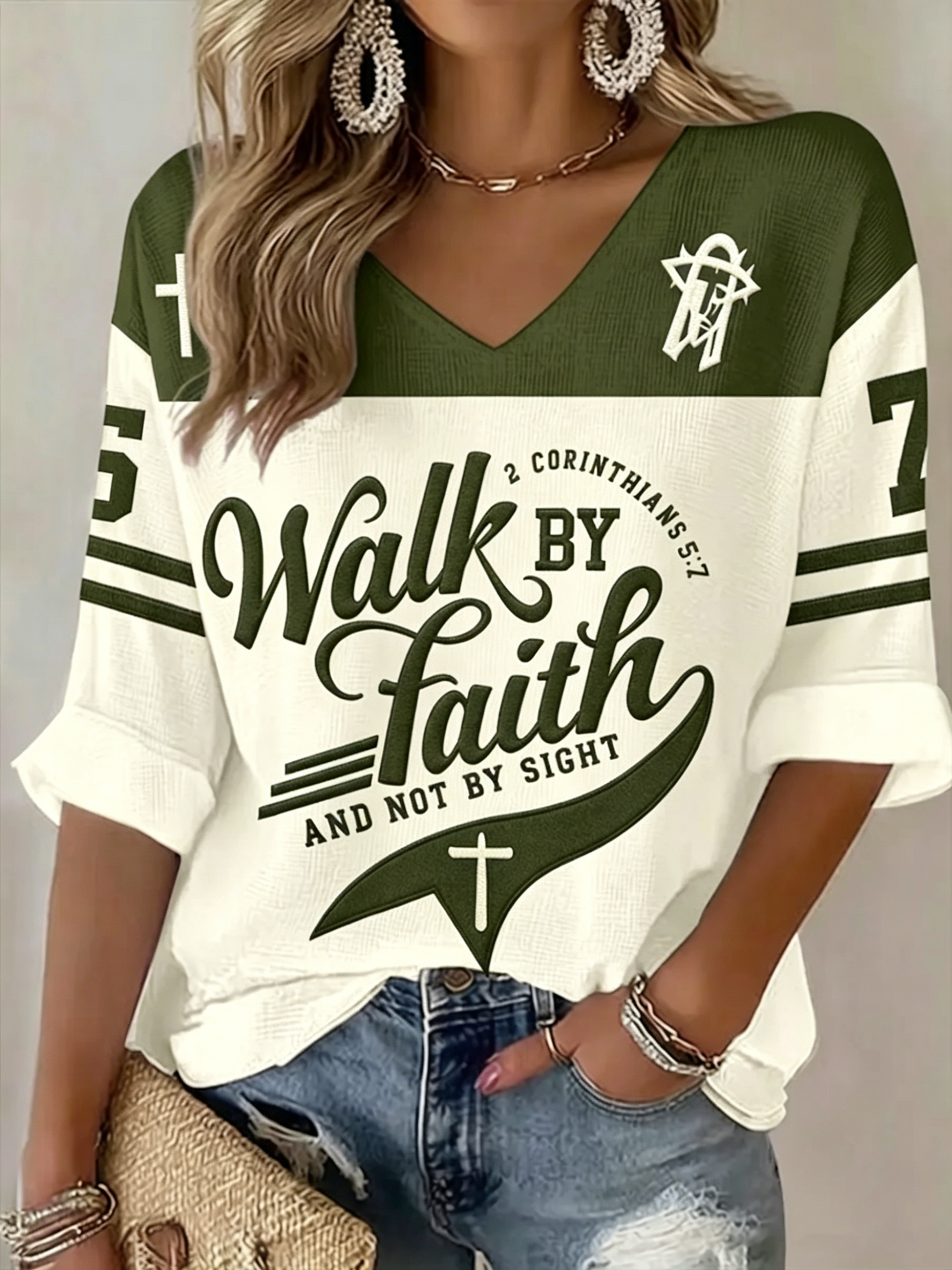 Women's Walk By Faith And Not By Sight Waffle T-shirt