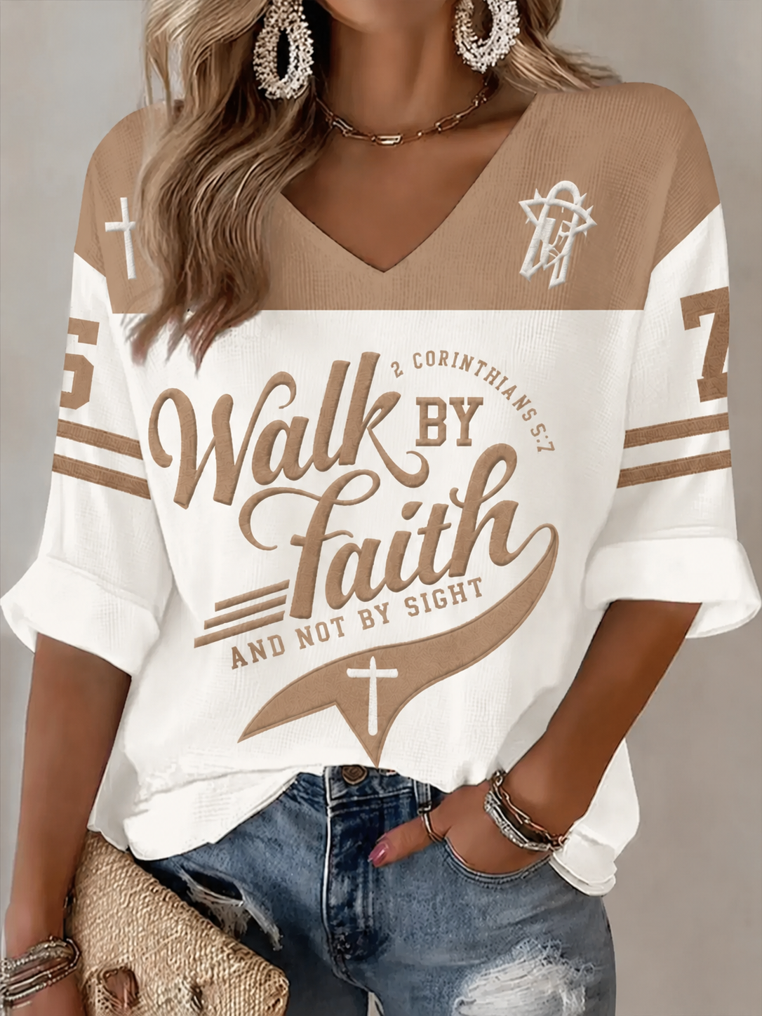 Women's Walk By Faith And Not By Sight Waffle T-shirt
