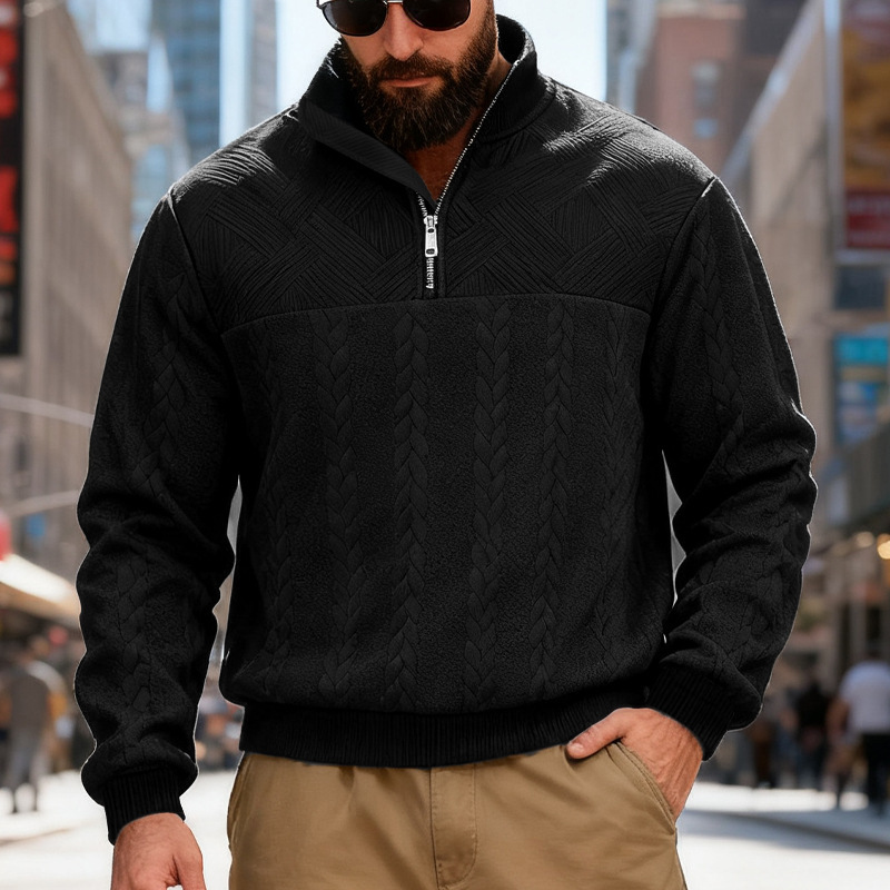 Men's Cable-Knit Quarter-Zip Stand-Collar Sweater