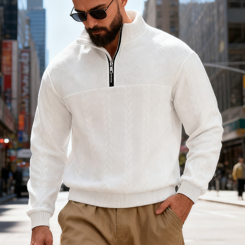 Men's Cable-Knit Quarter-Zip Stand-Collar Sweater