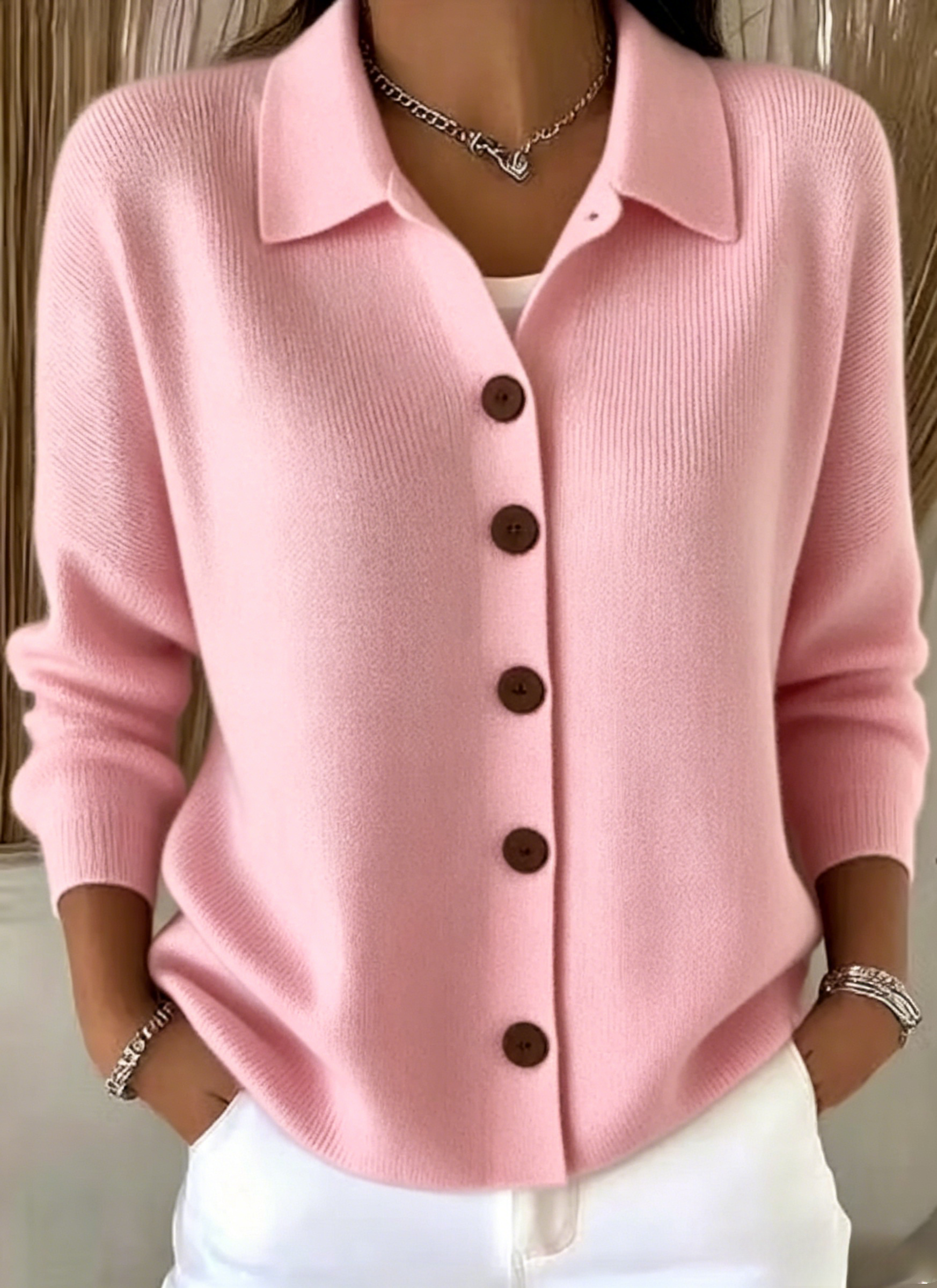 CLEARANCE SALE🔥Women's Cotton Plain Long Sleeve Comfy Casual Cardigan - Pink