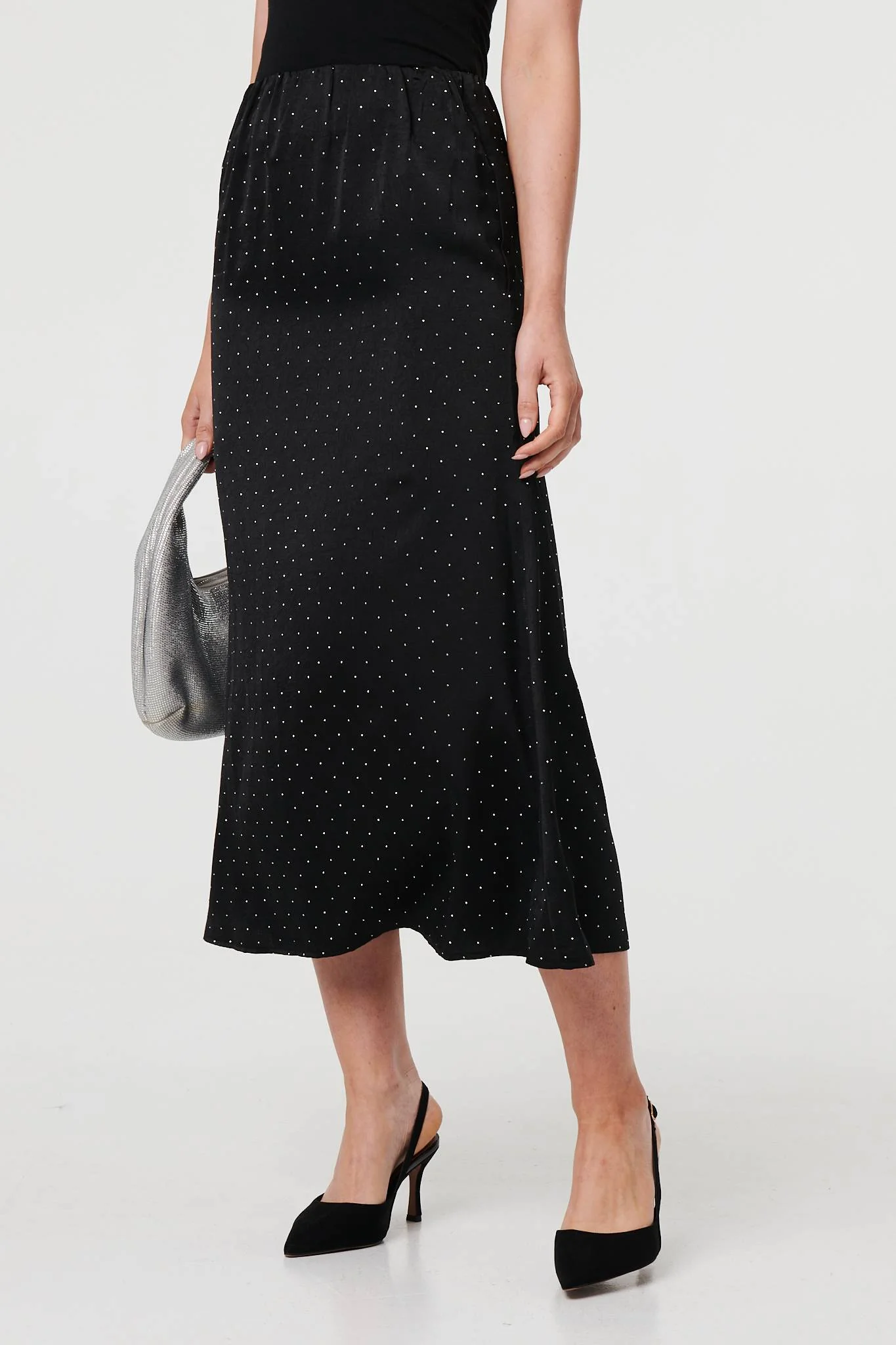 Diamante Detail High Waist Midi Skirt