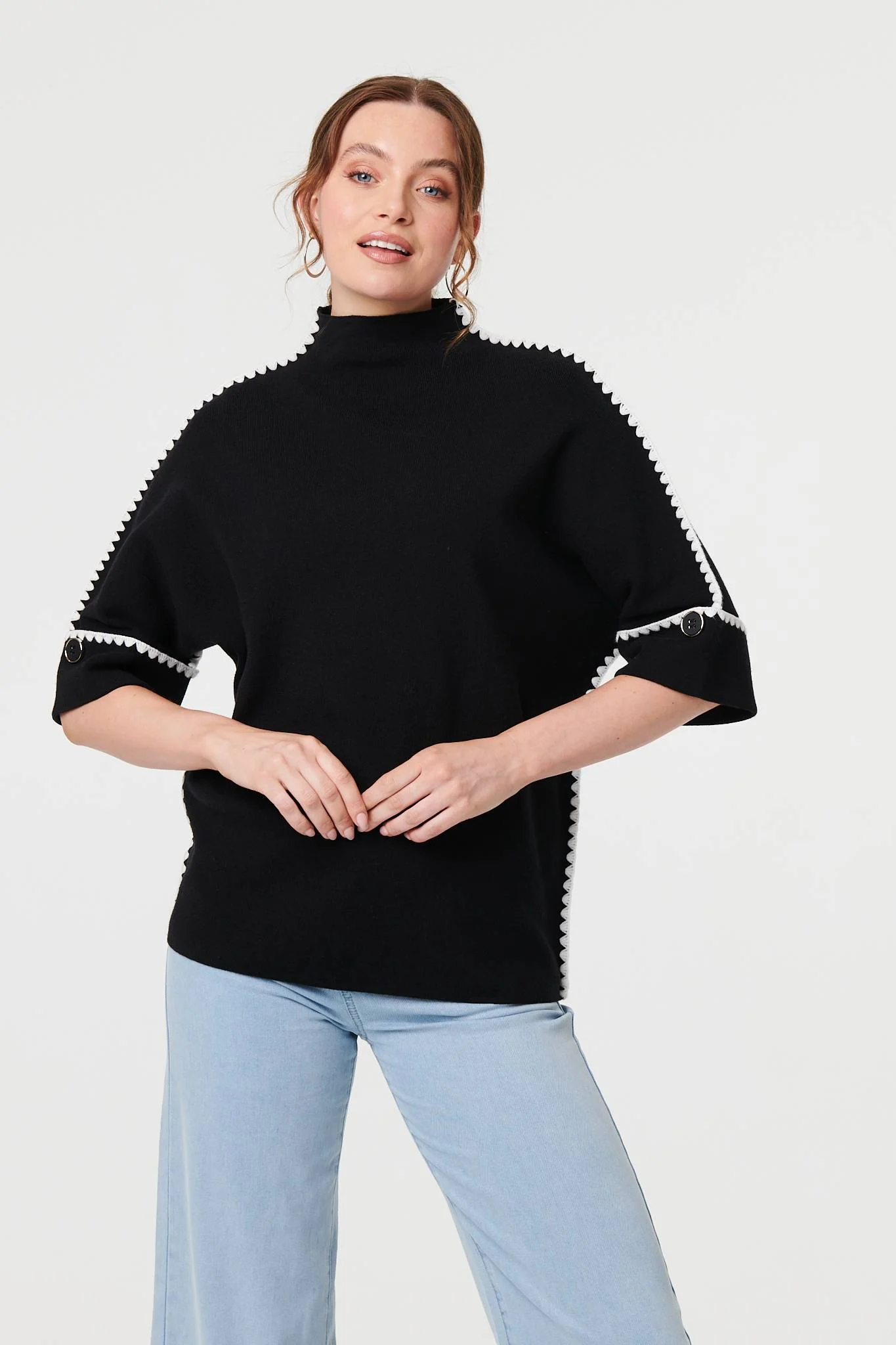 Contrast Trim 3/4 Sleeve Jumper