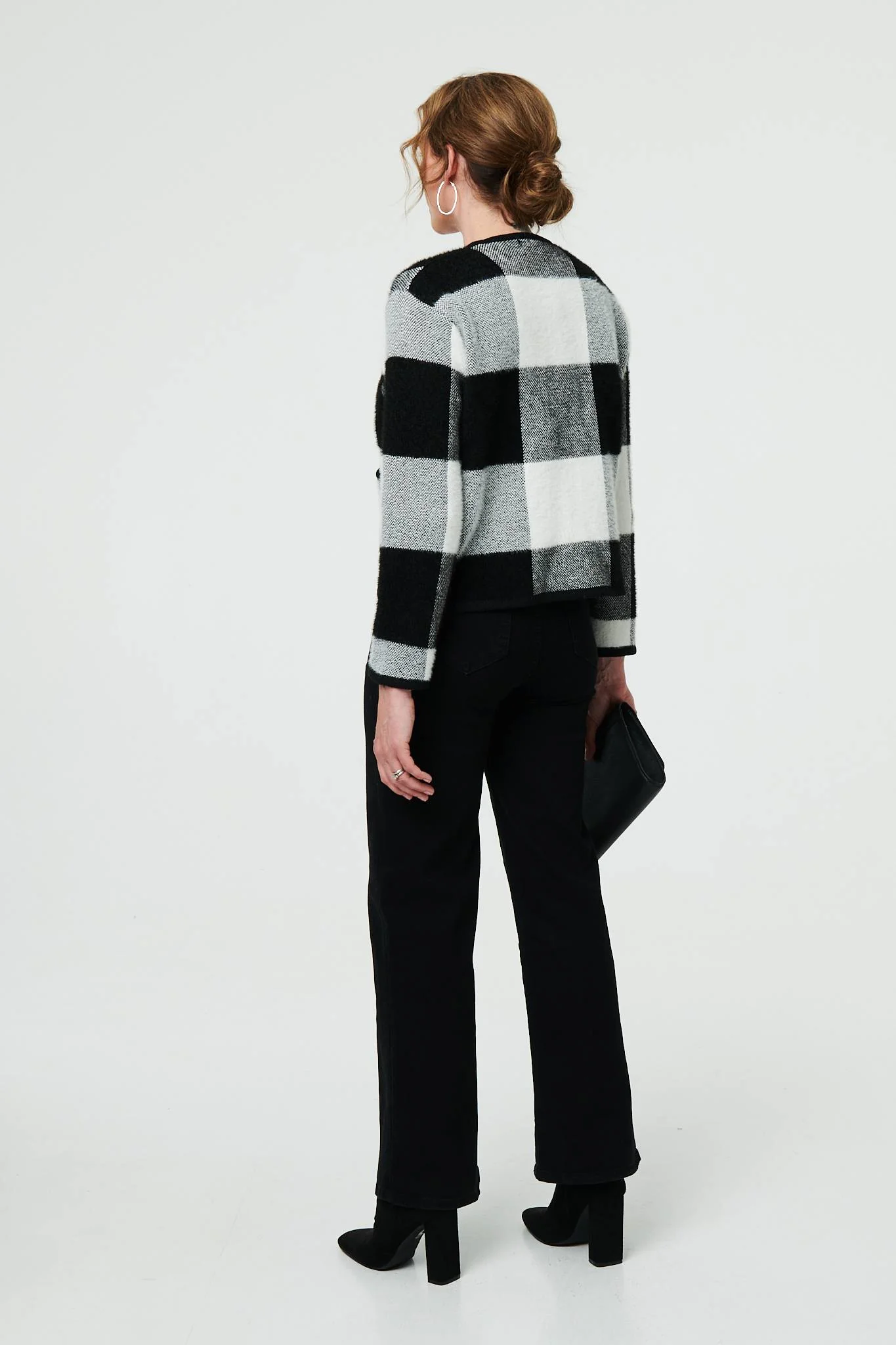 Checkered Long Sleeve Cropped Cardigan