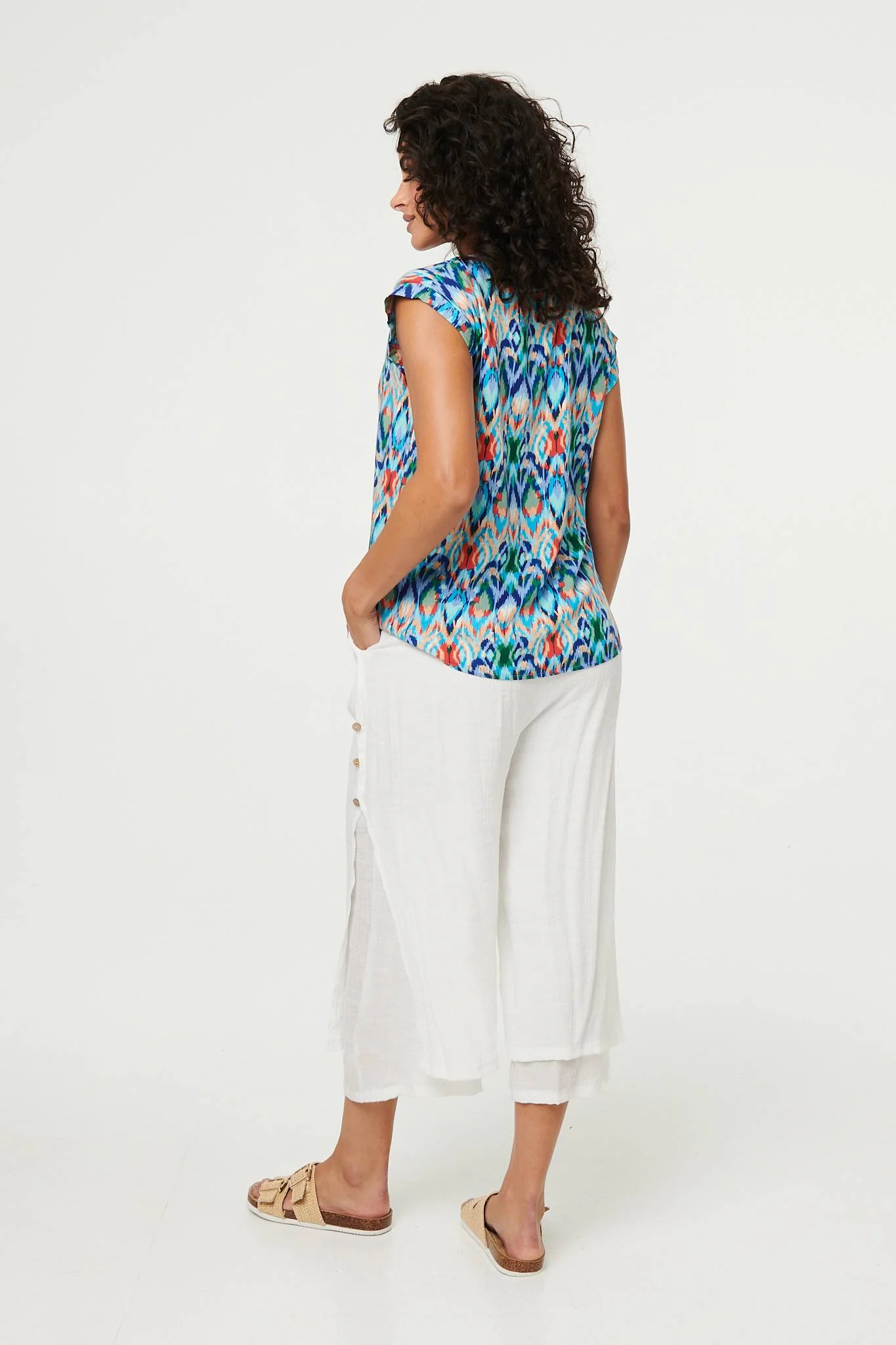 Printed Cap Sleeve Relaxed Blouse Top