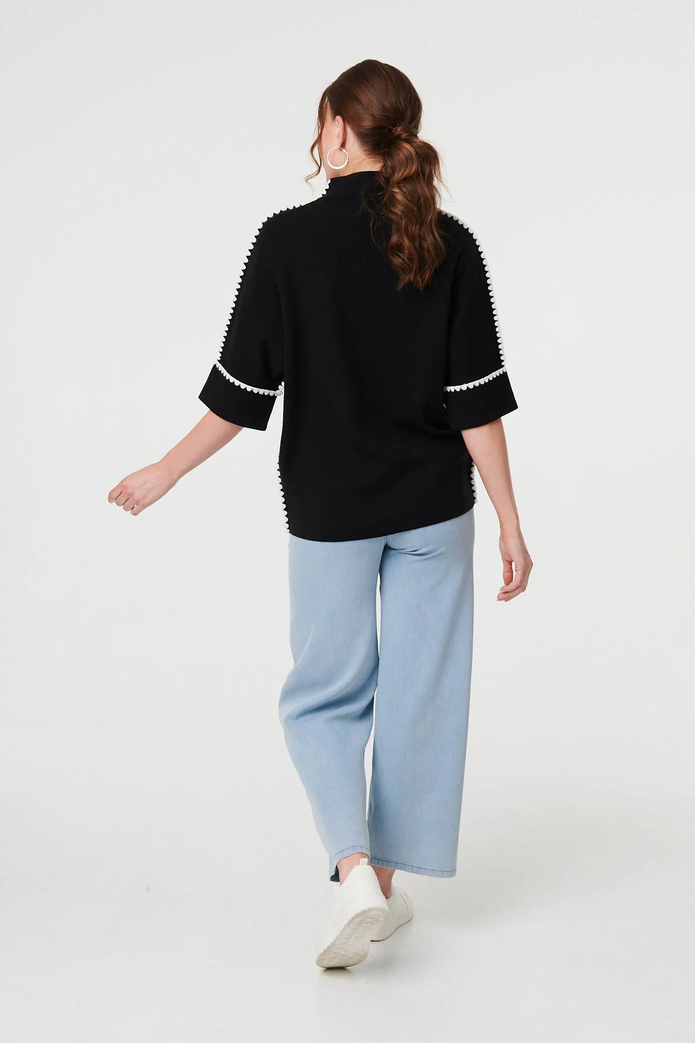 Contrast Trim 3/4 Sleeve Jumper