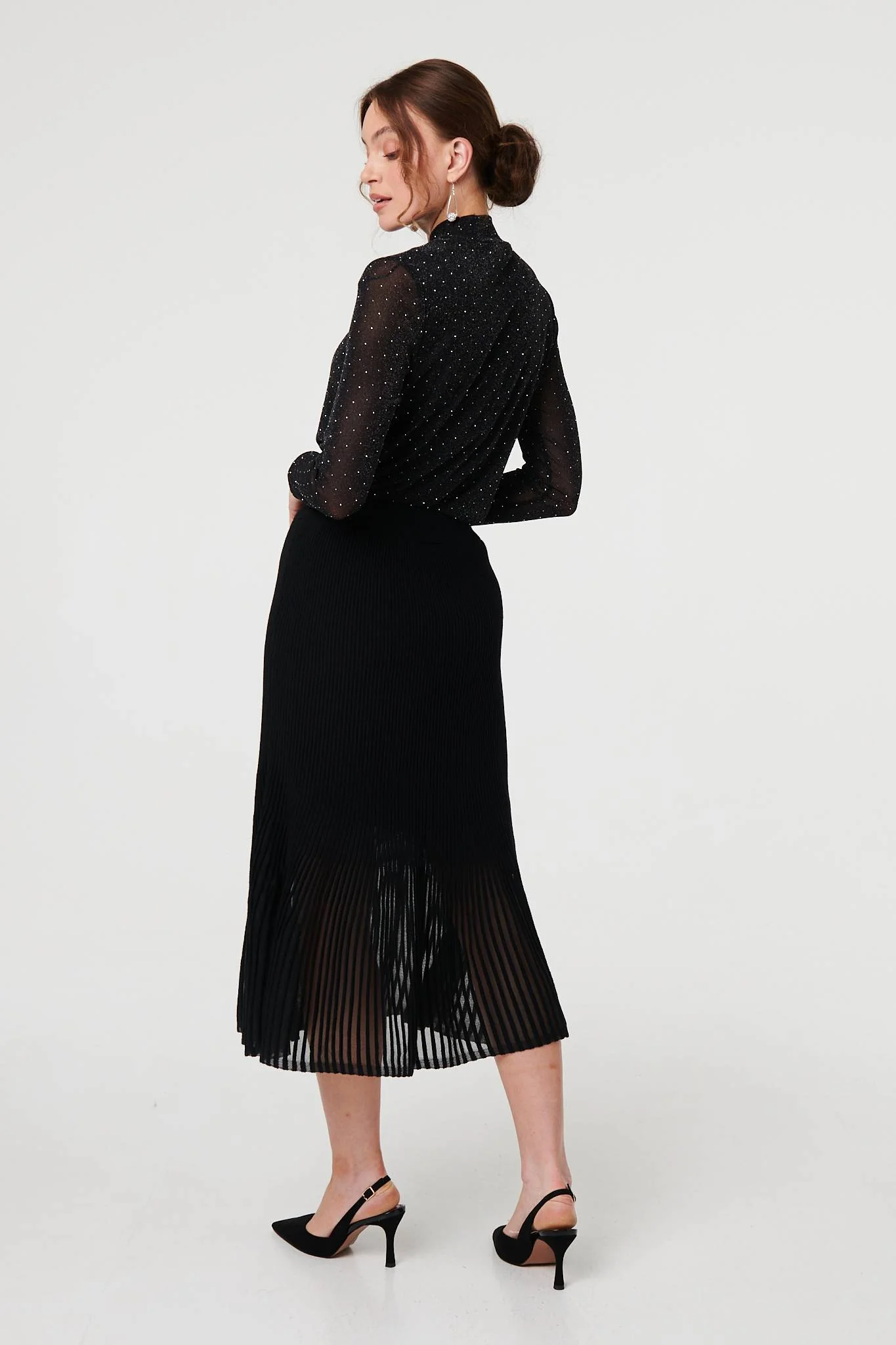 Semi Sheer Pleat High Waist Midi Skirt