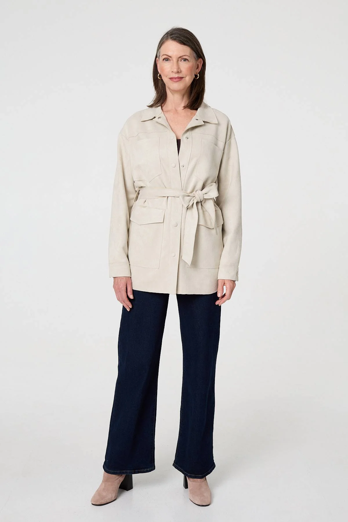 Faux Suede Tie Waist Relaxed Shacket