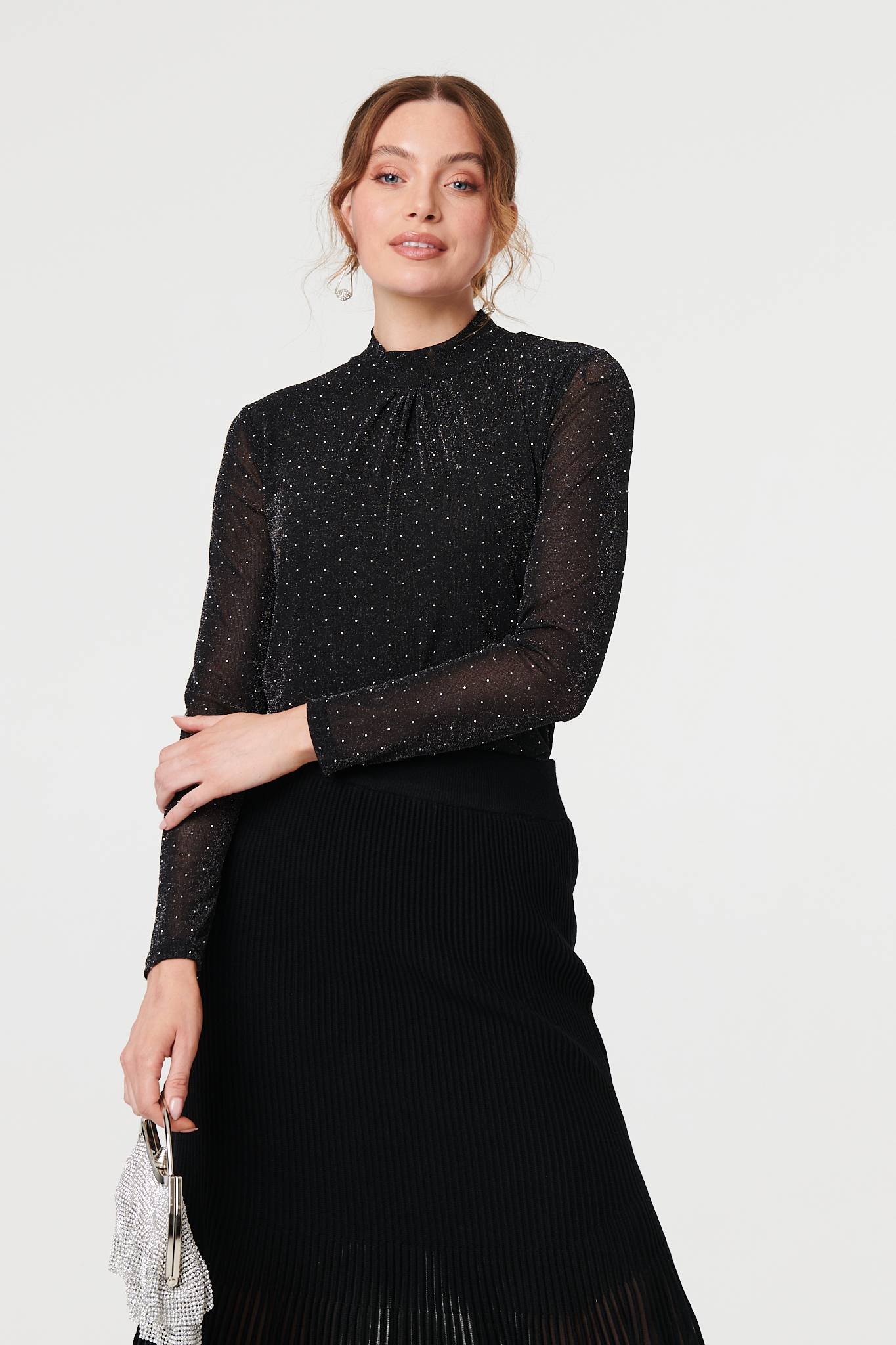 Semi Sheer Pleat High Waist Midi Skirt