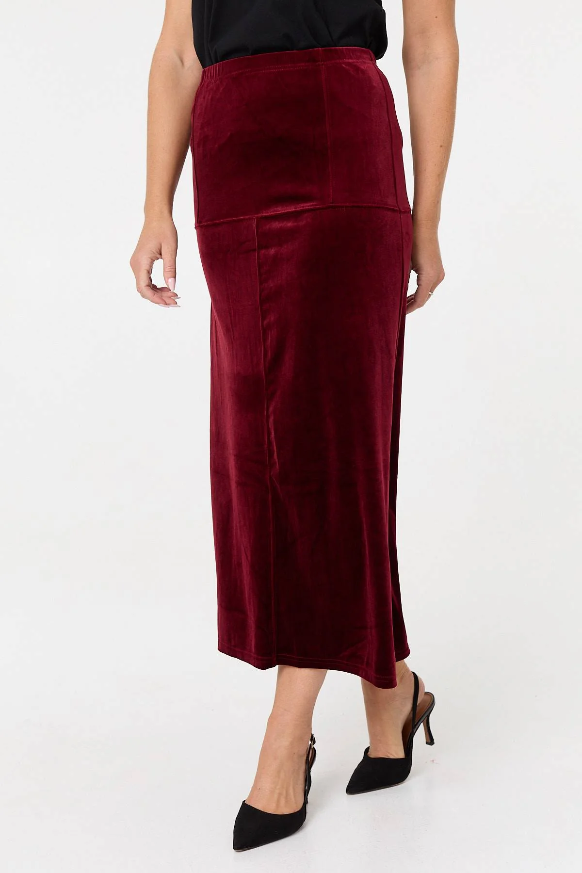 Velour Texture High Waist Midi Skirt