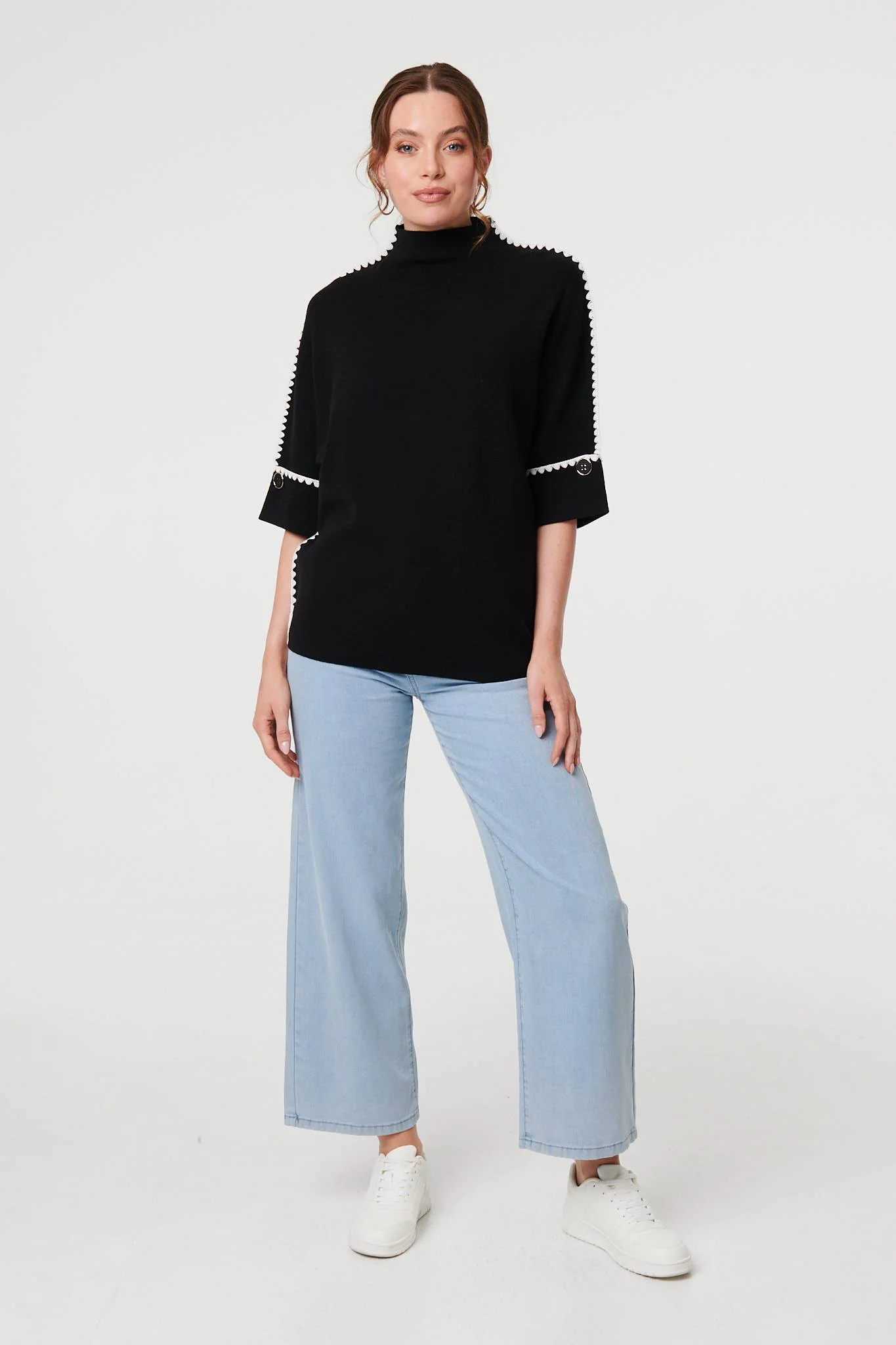 Contrast Trim 3/4 Sleeve Jumper