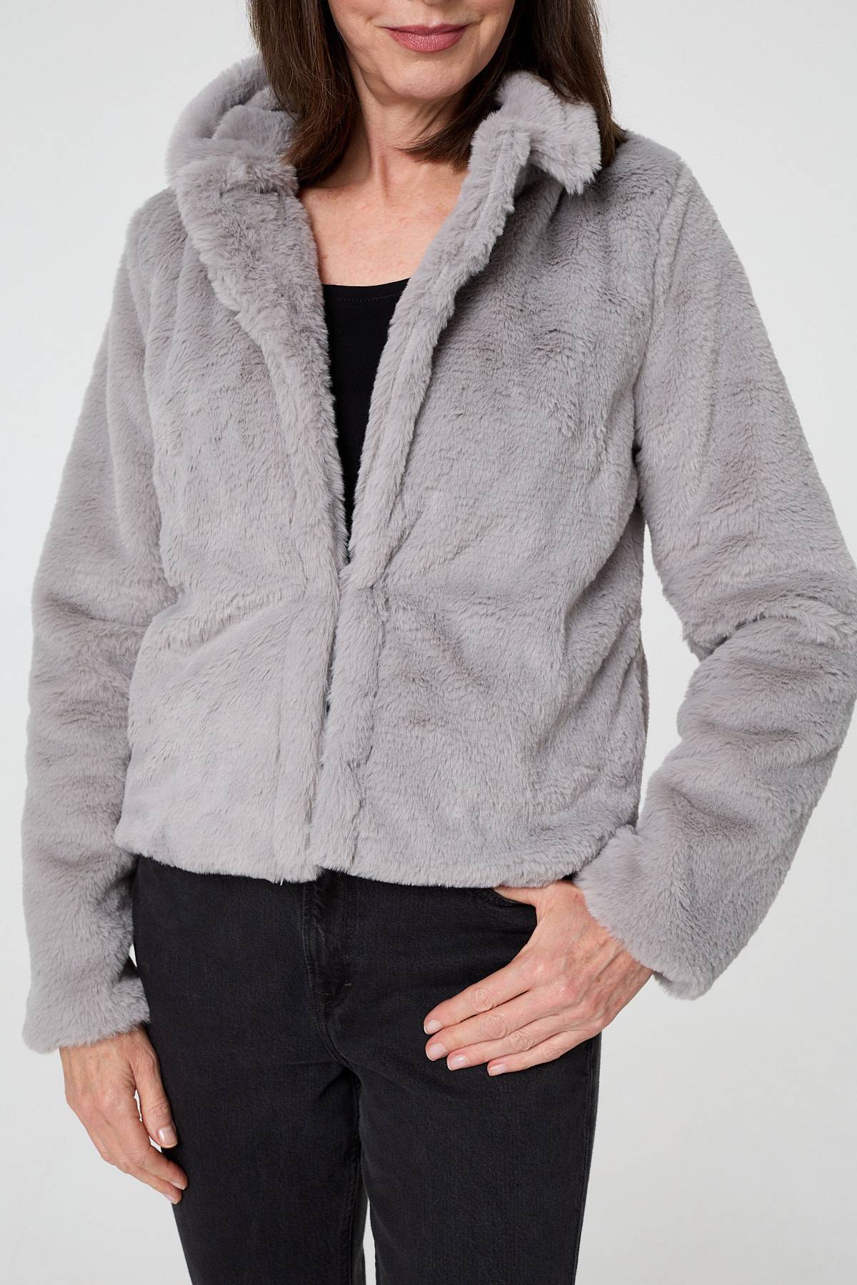 Faux Fur Long Sleeve Cropped Jacket