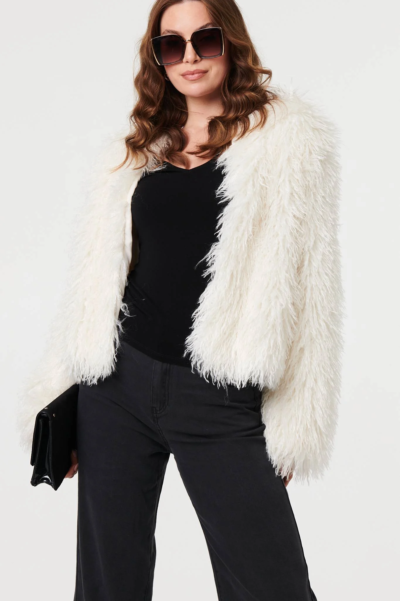Faux Fur Textured Cropped Jacket