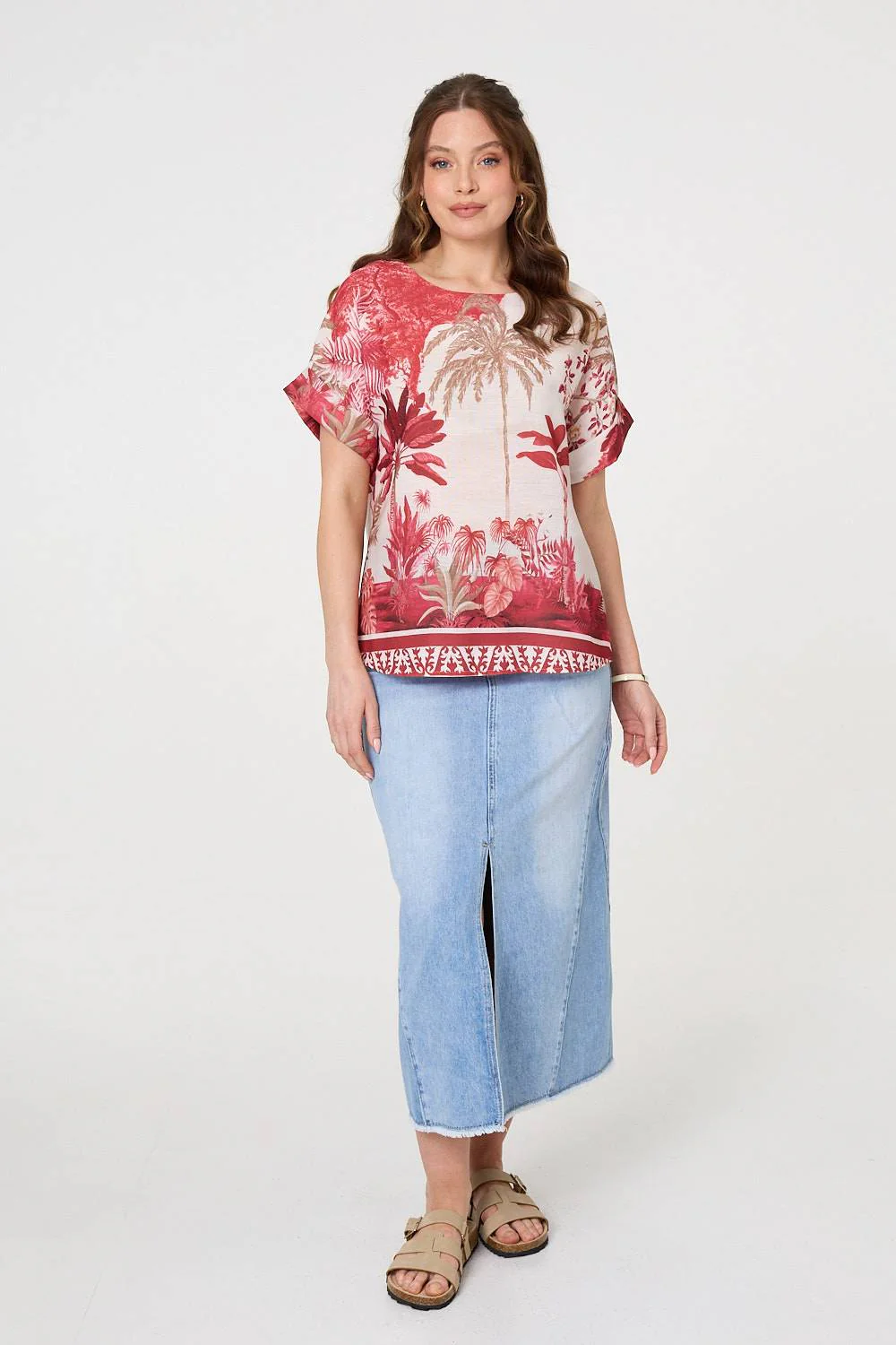 Tropical Print 1/2 Sleeve Relaxed Top