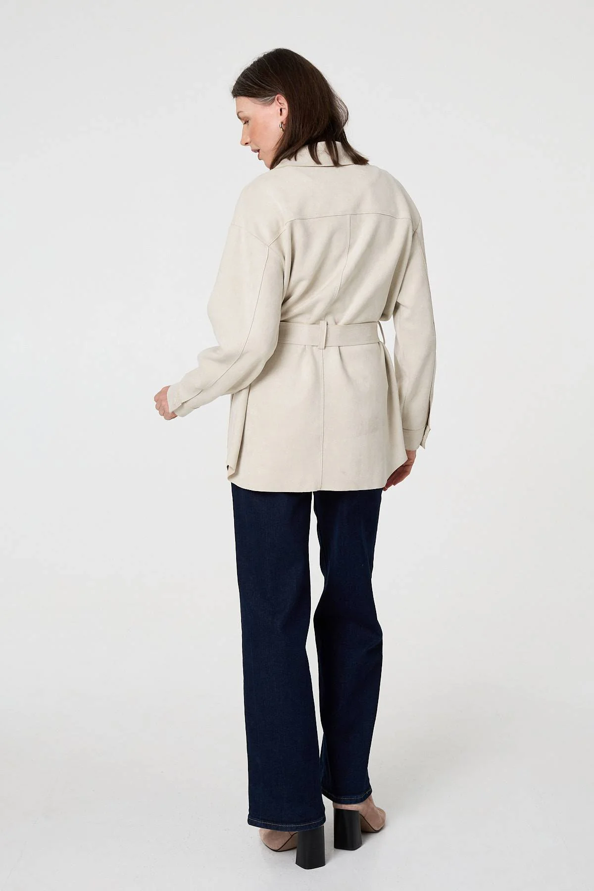 Faux Suede Tie Waist Relaxed Shacket