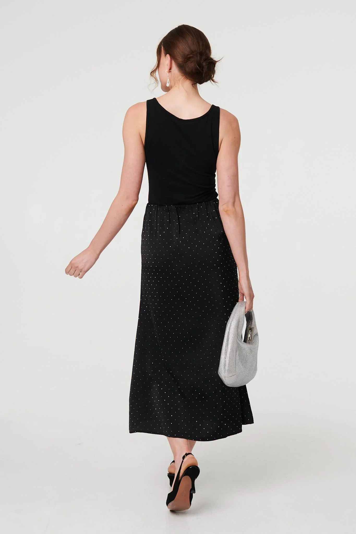 Diamante Detail High Waist Midi Skirt