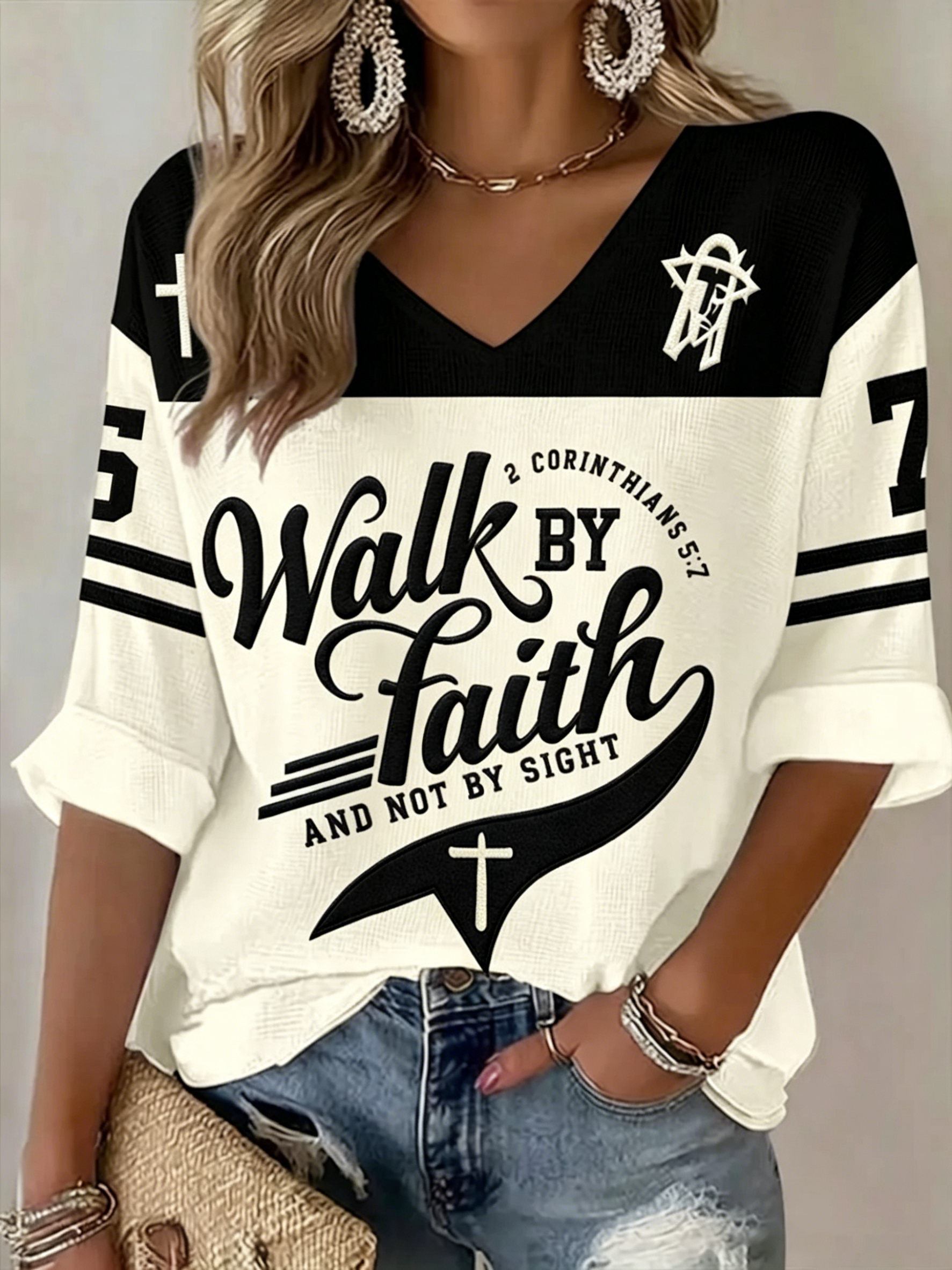 Women's Walk By Faith And Not By Sight Waffle T-shirt