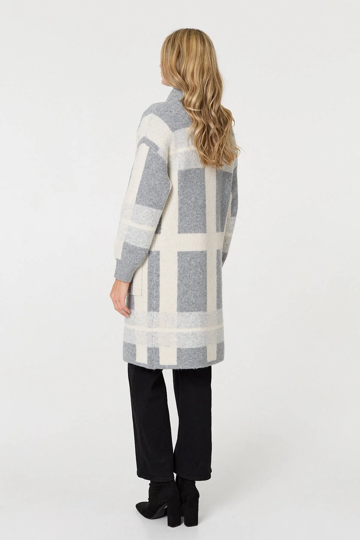 Checked Open Front Longline Cardigan