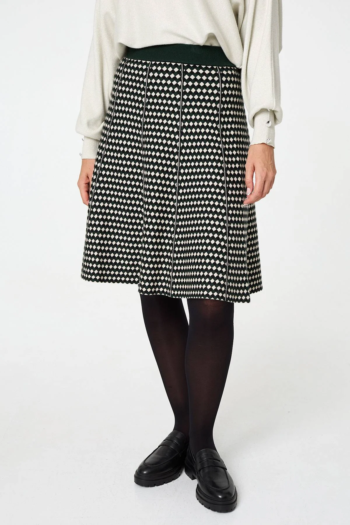 Geo Print High Waist Knee Length Skirt