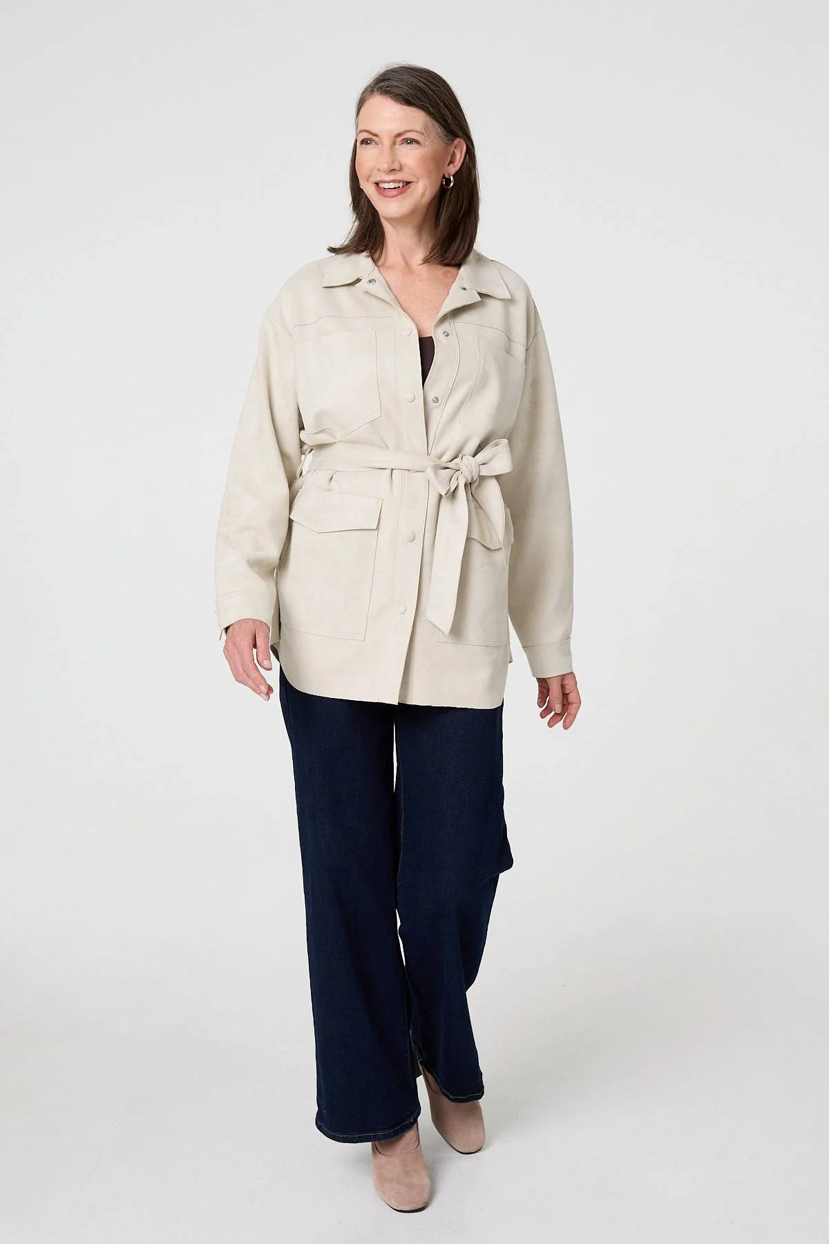 Faux Suede Tie Waist Relaxed Shacket