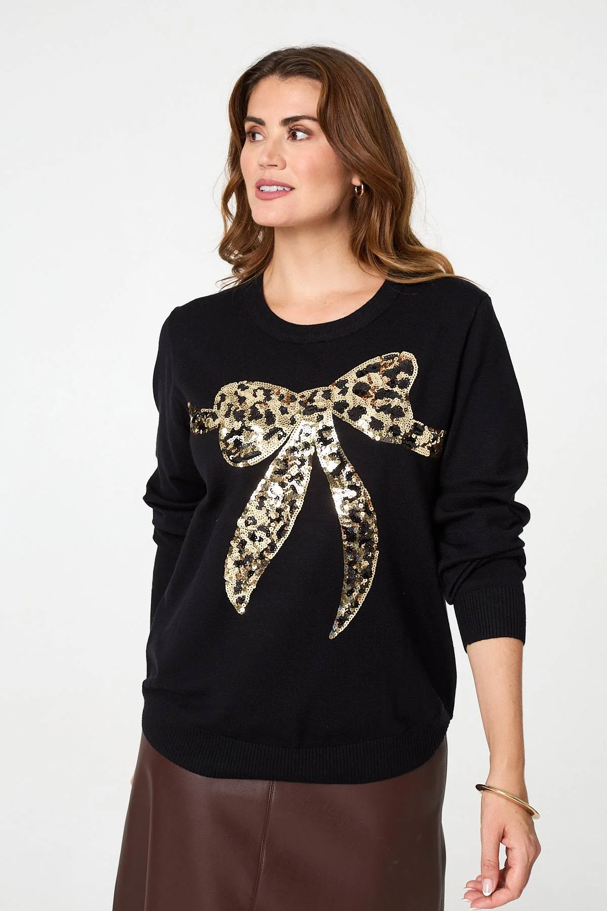 Sparkly Bow Detail Long Sleeve Jumper