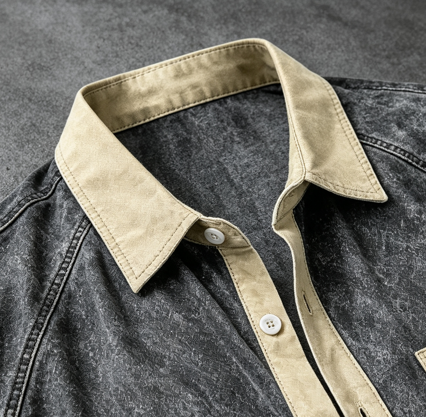 Vintage Washed Contrast Trim Pocket Short Sleeve Shirt For Men