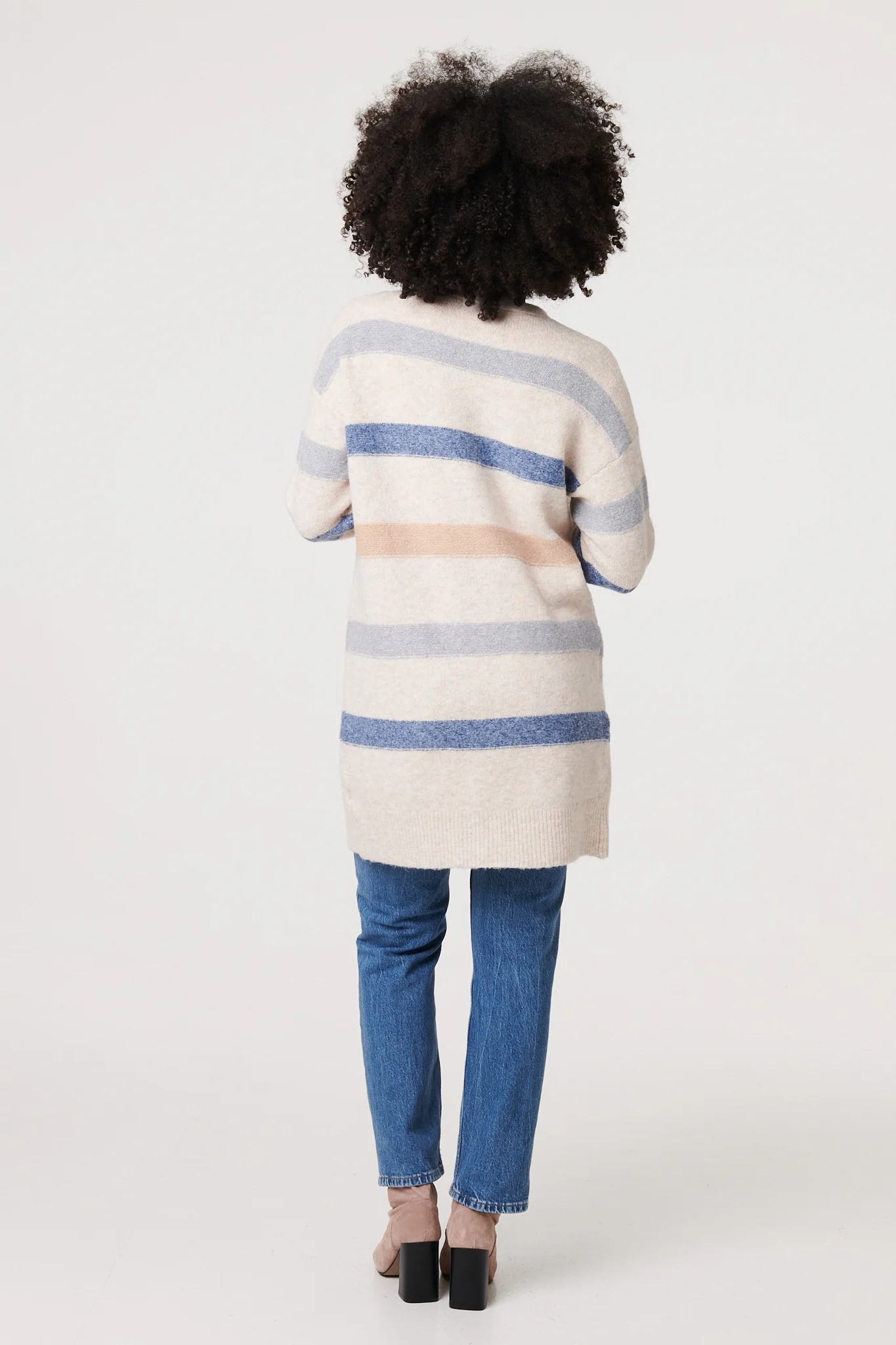 Striped V-Neck Longline Relaxed Cardigan