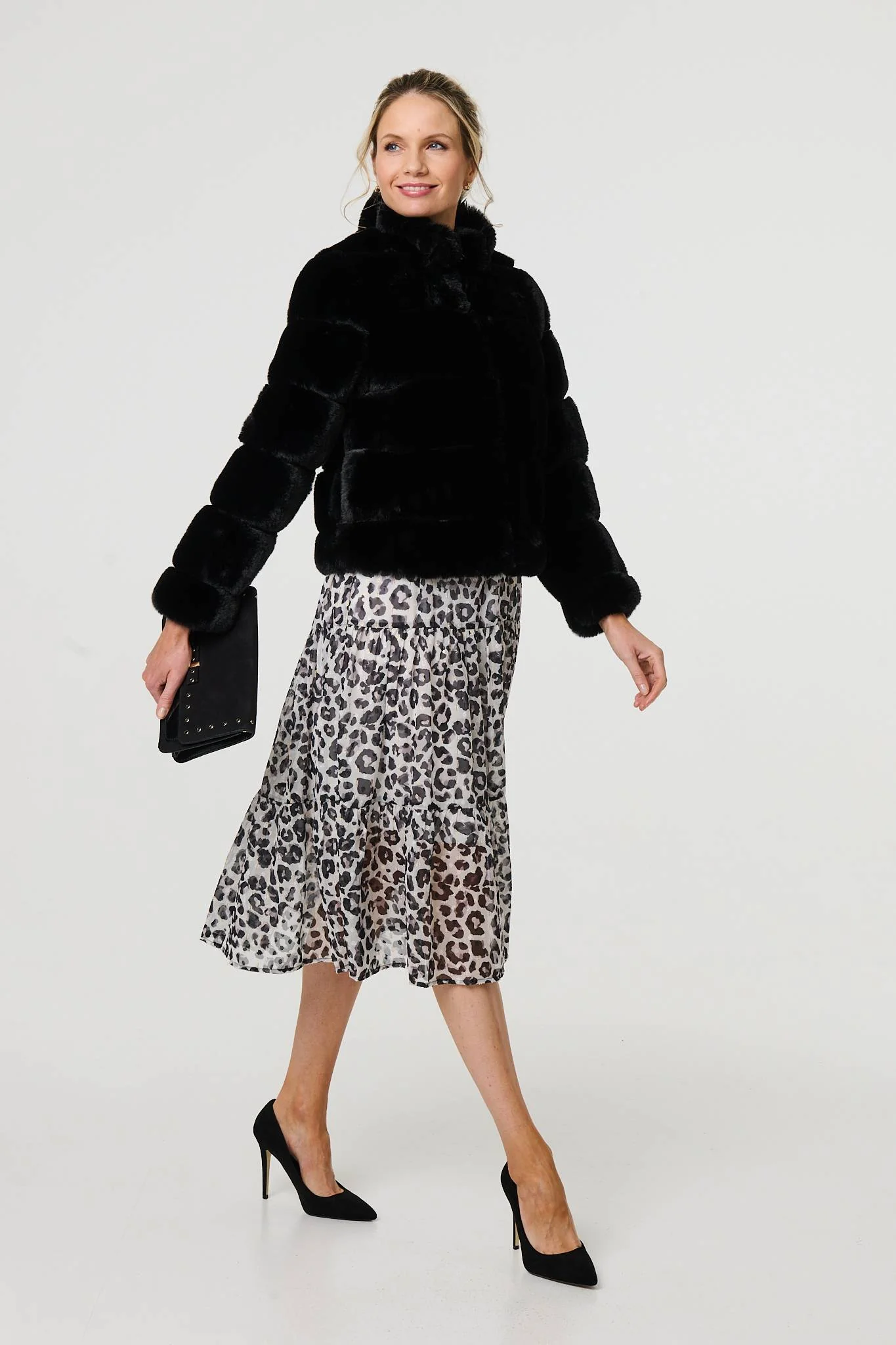 Faux Fur High Neck Cropped Jacket