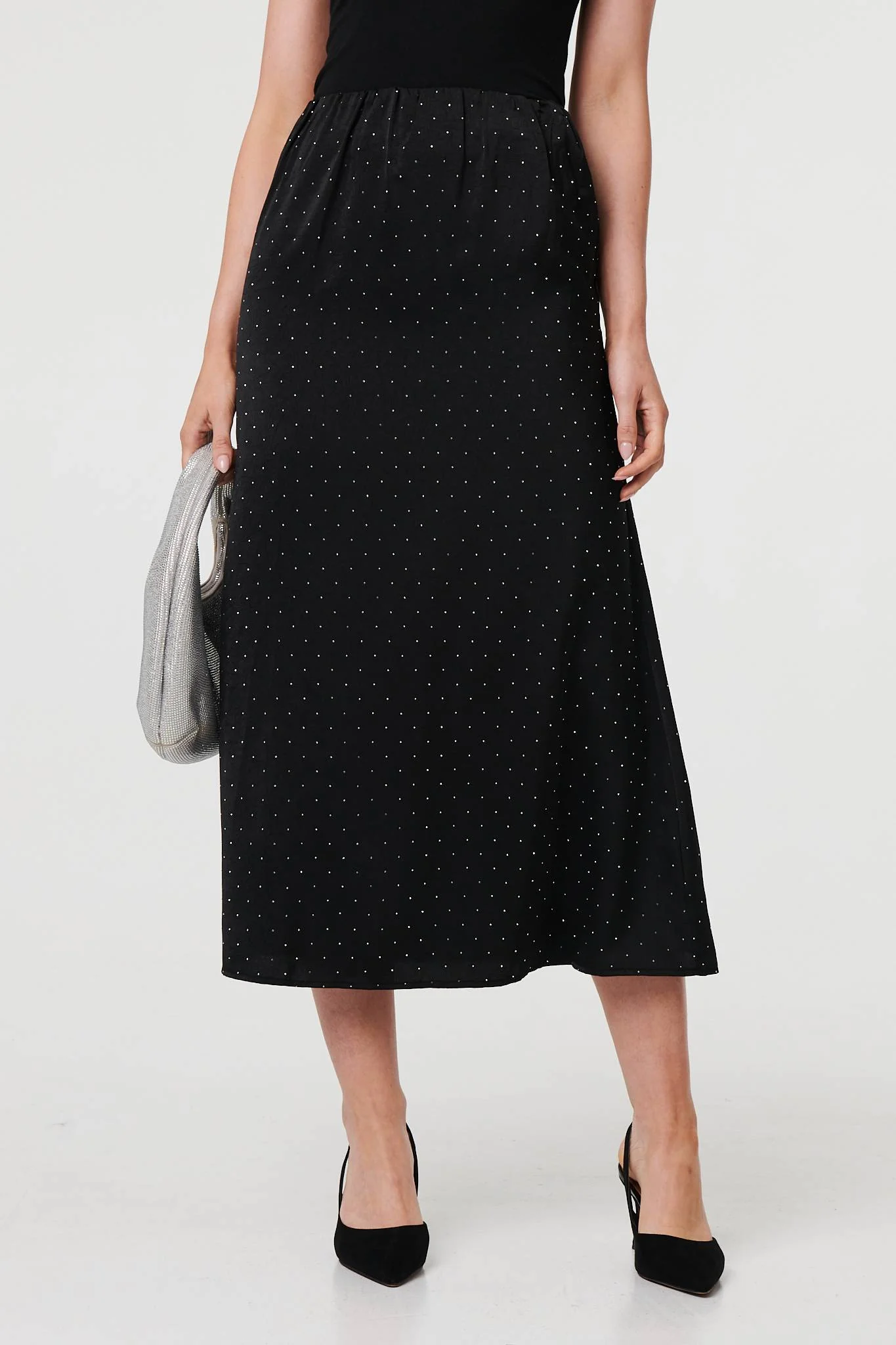 Diamante Detail High Waist Midi Skirt