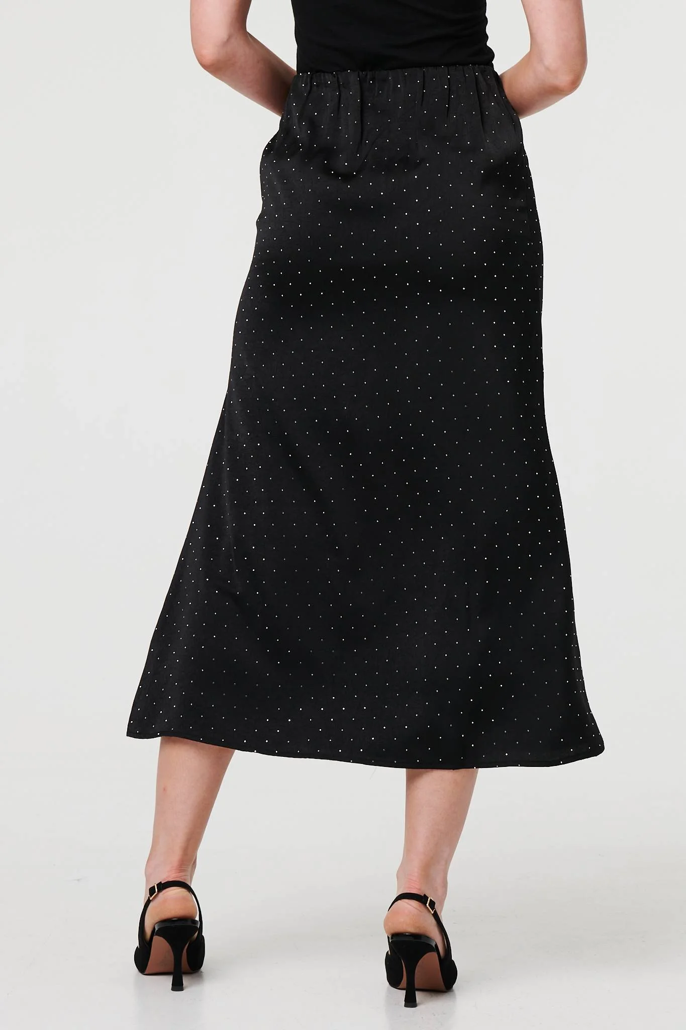 Diamante Detail High Waist Midi Skirt
