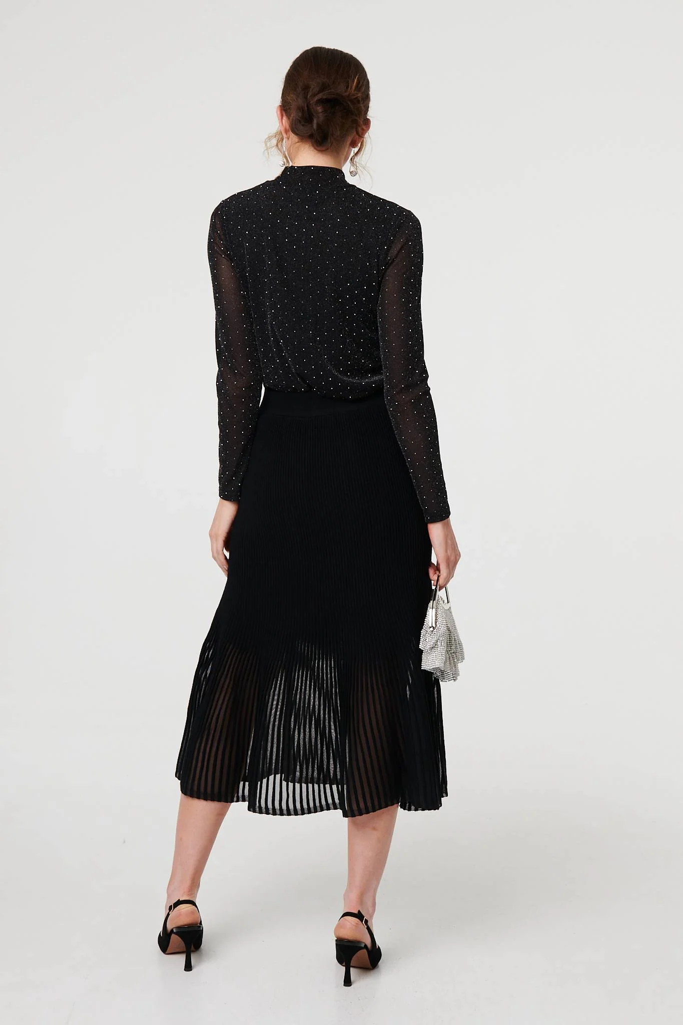 Semi Sheer Pleat High Waist Midi Skirt