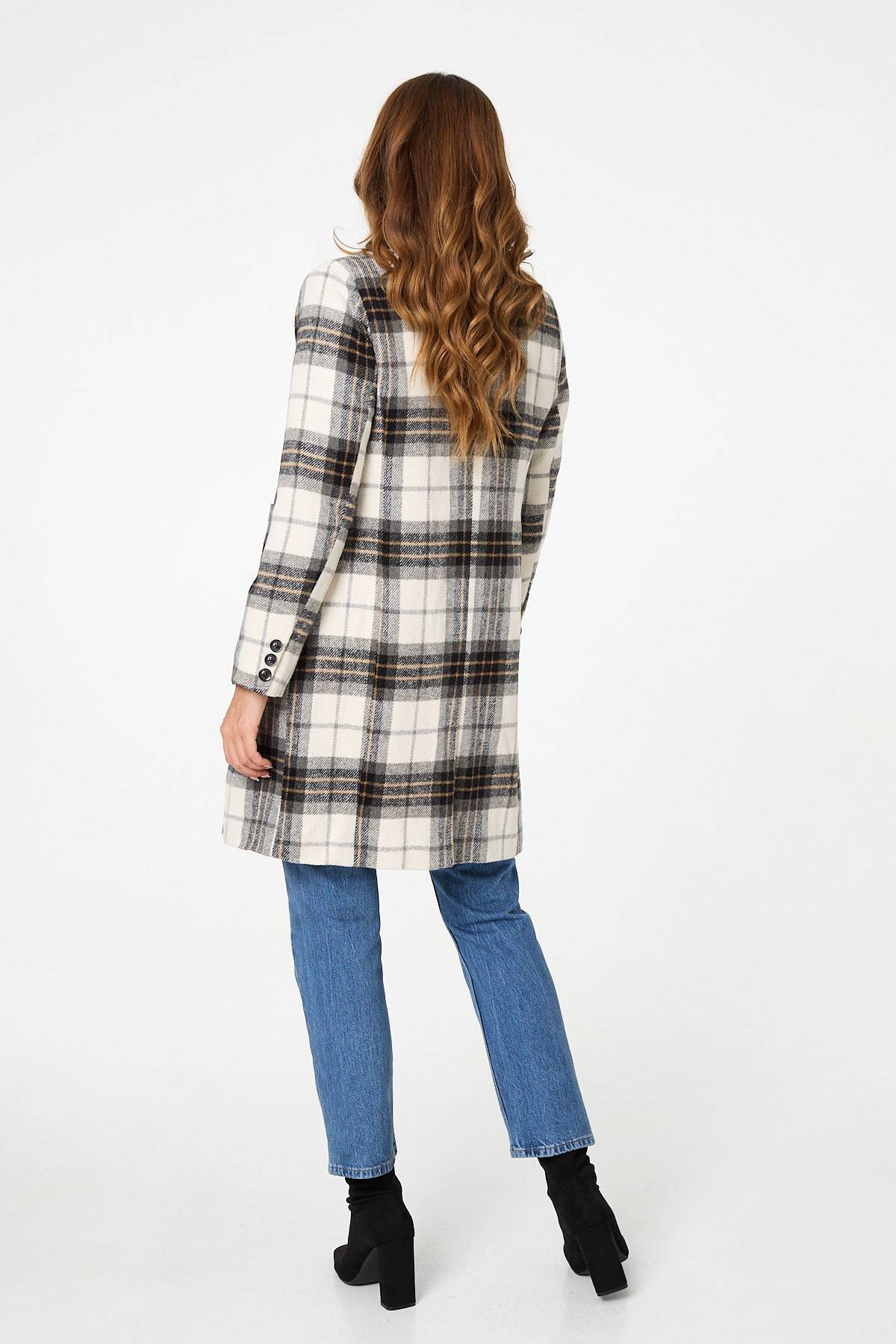 Checked Double Breasted Longline Coat