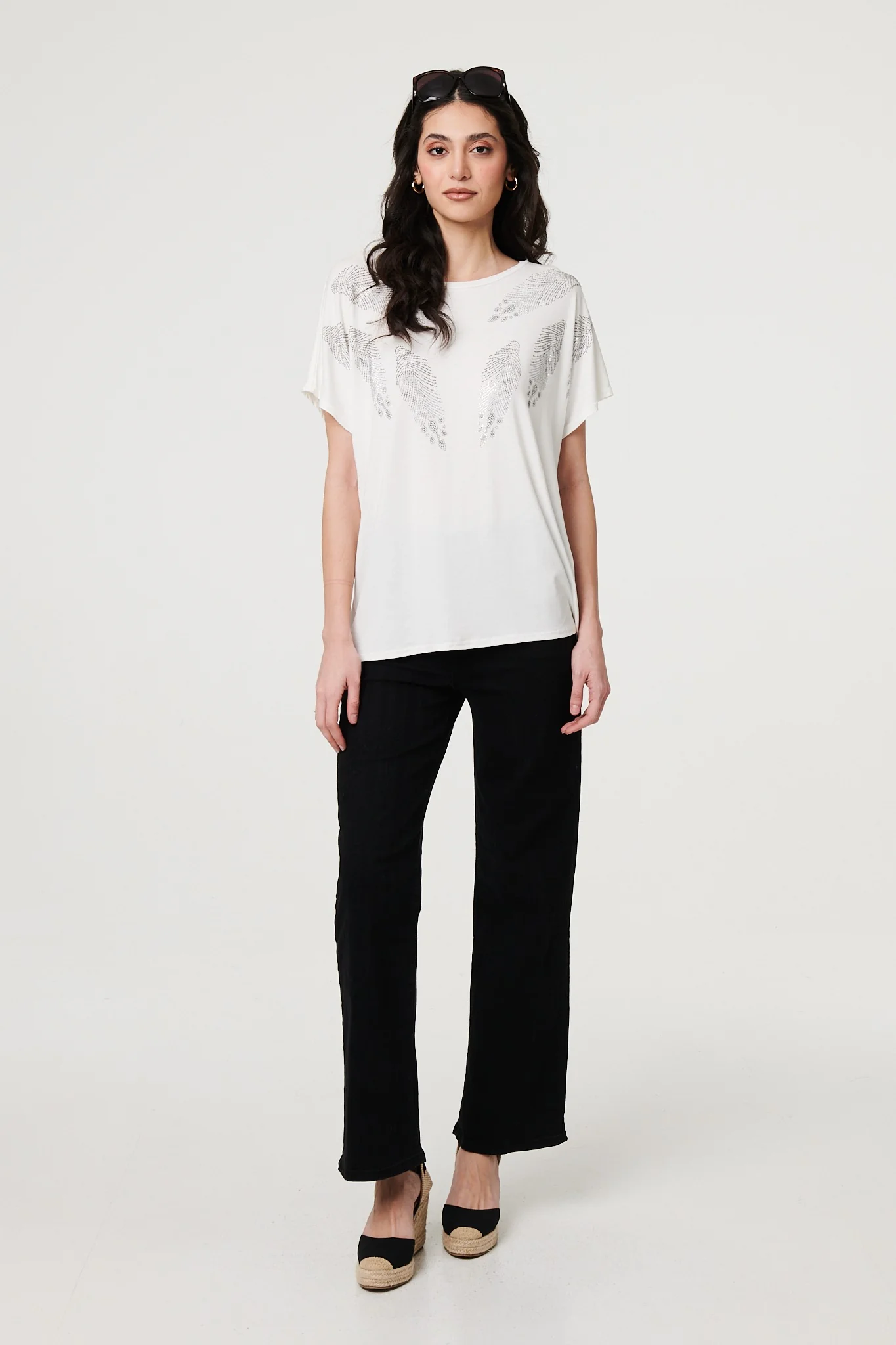 Sparkly Feather Print Relaxed T-Shirt