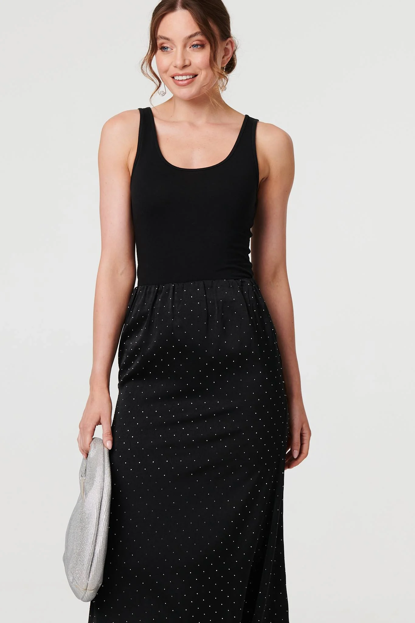 Diamante Detail High Waist Midi Skirt