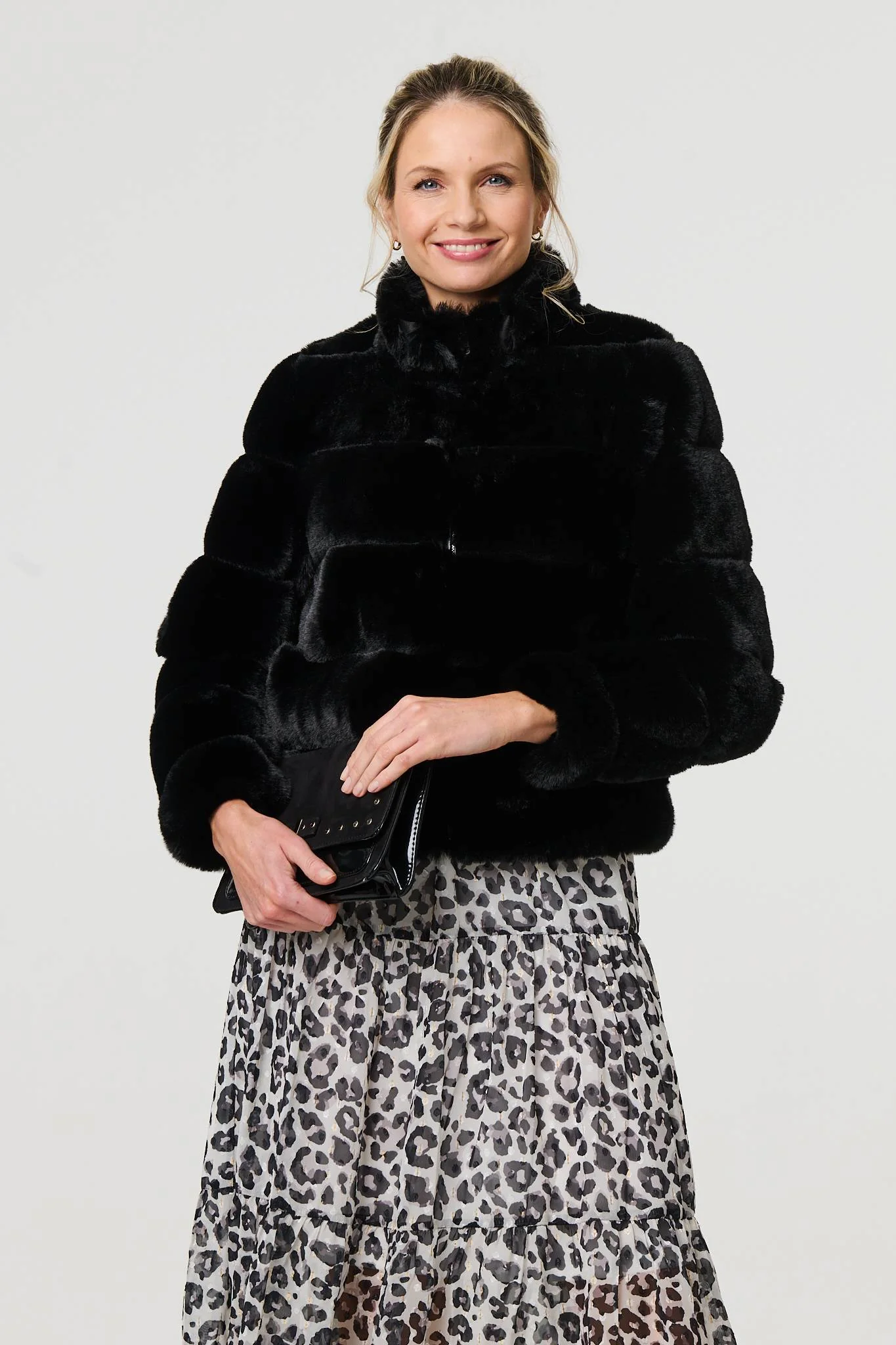 Faux Fur High Neck Cropped Jacket