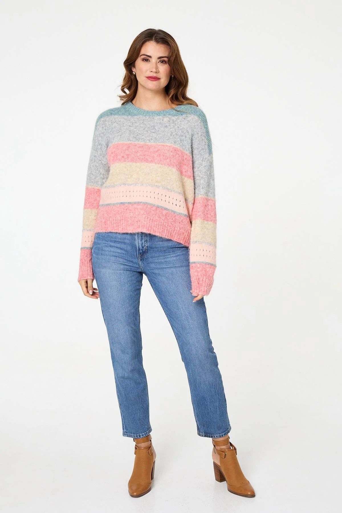Striped Textured Long Sleeve Jumper