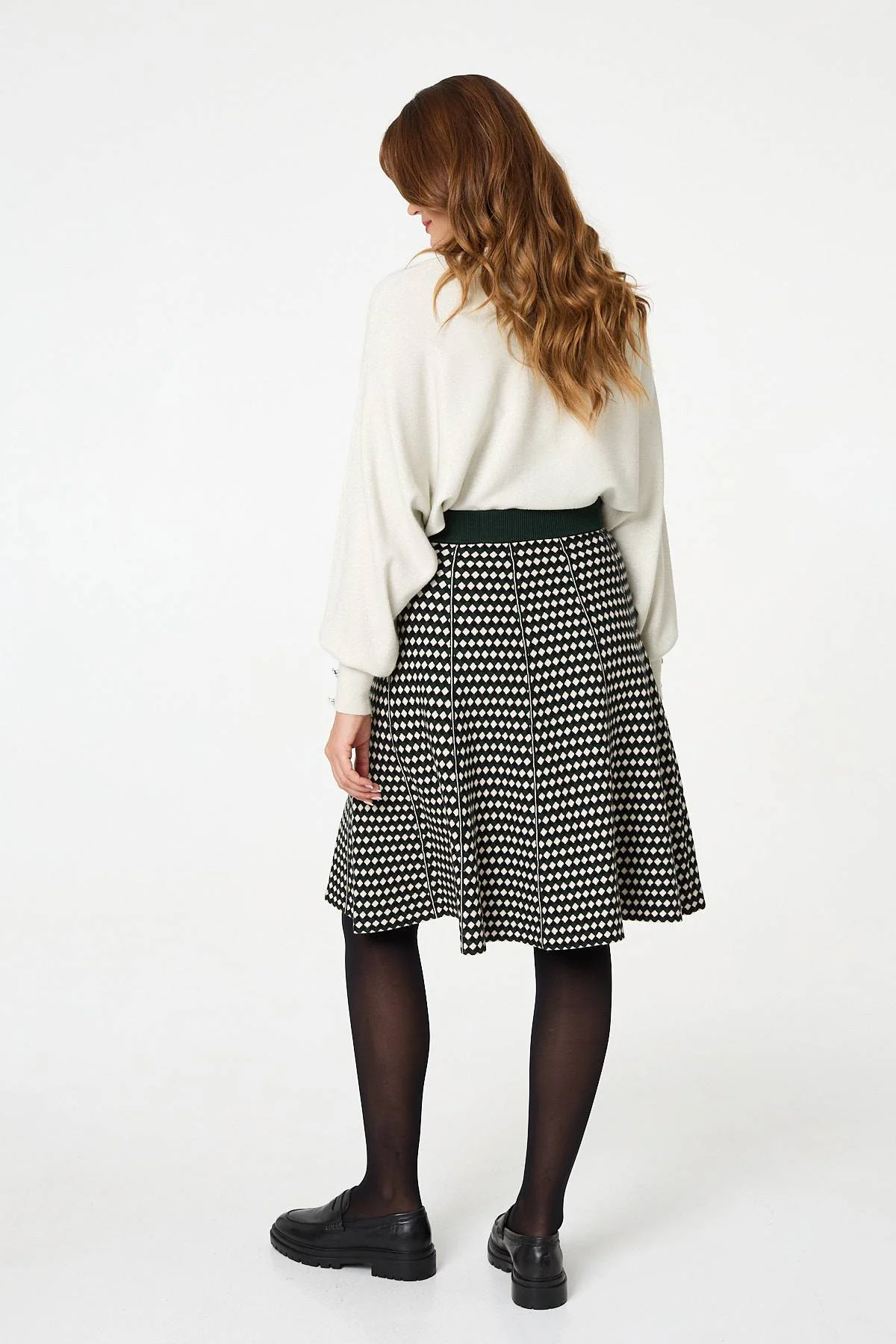 Geo Print High Waist Knee Length Skirt