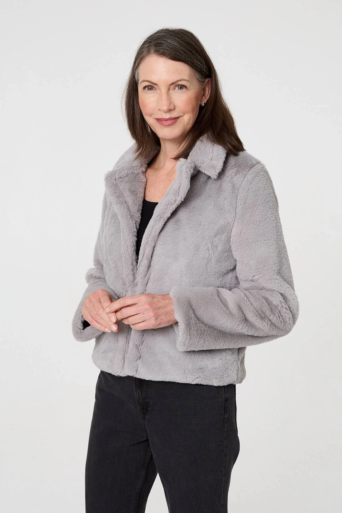Faux Fur Long Sleeve Cropped Jacket