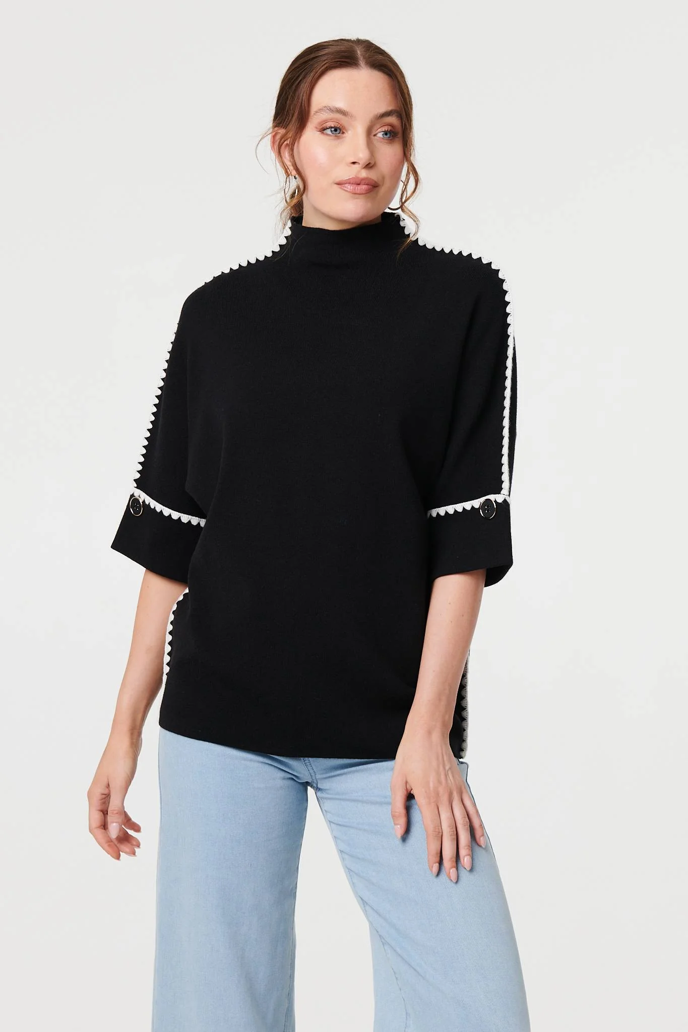 Contrast Trim 3/4 Sleeve Jumper