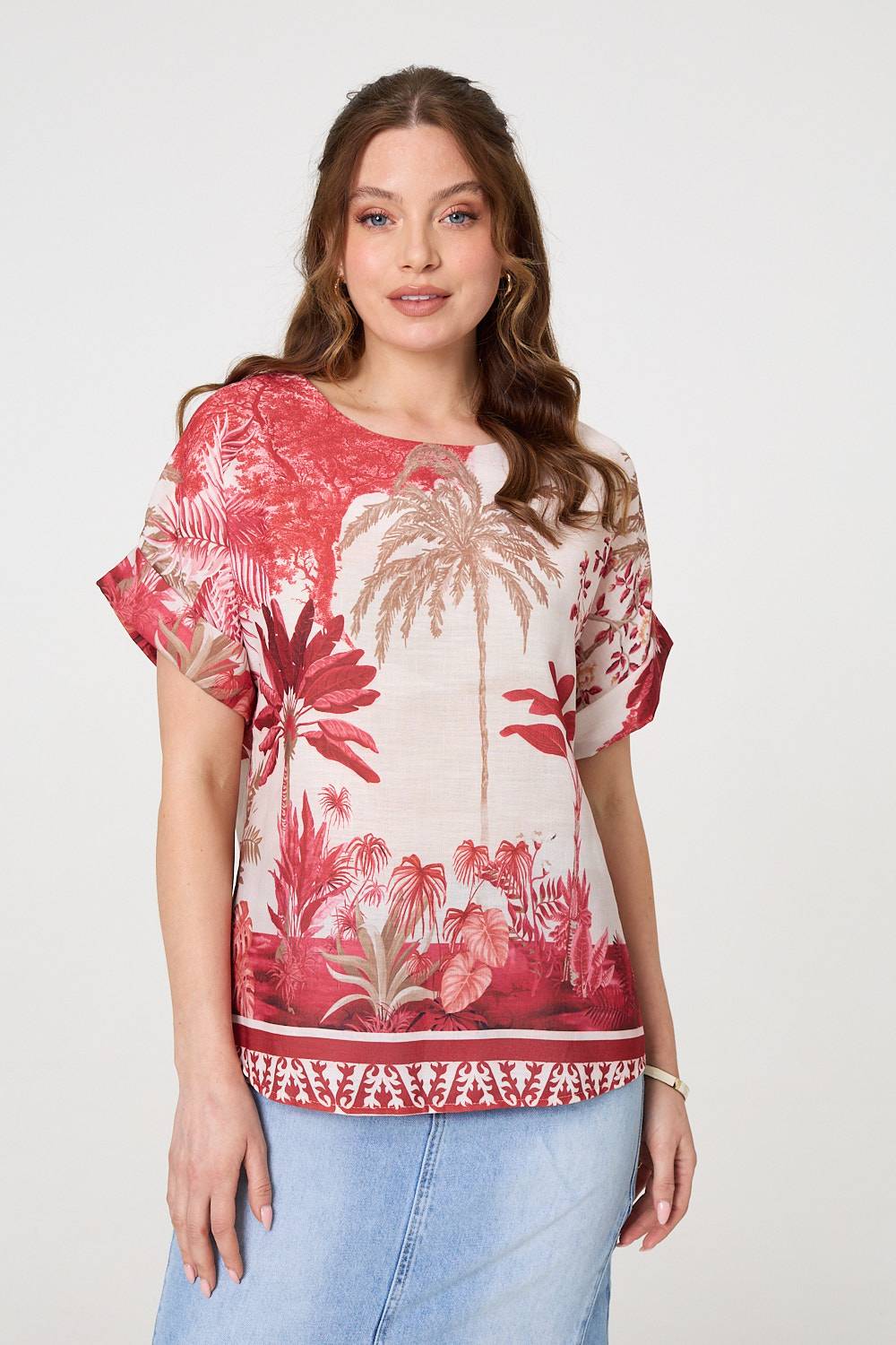 Tropical Print 1/2 Sleeve Relaxed Top