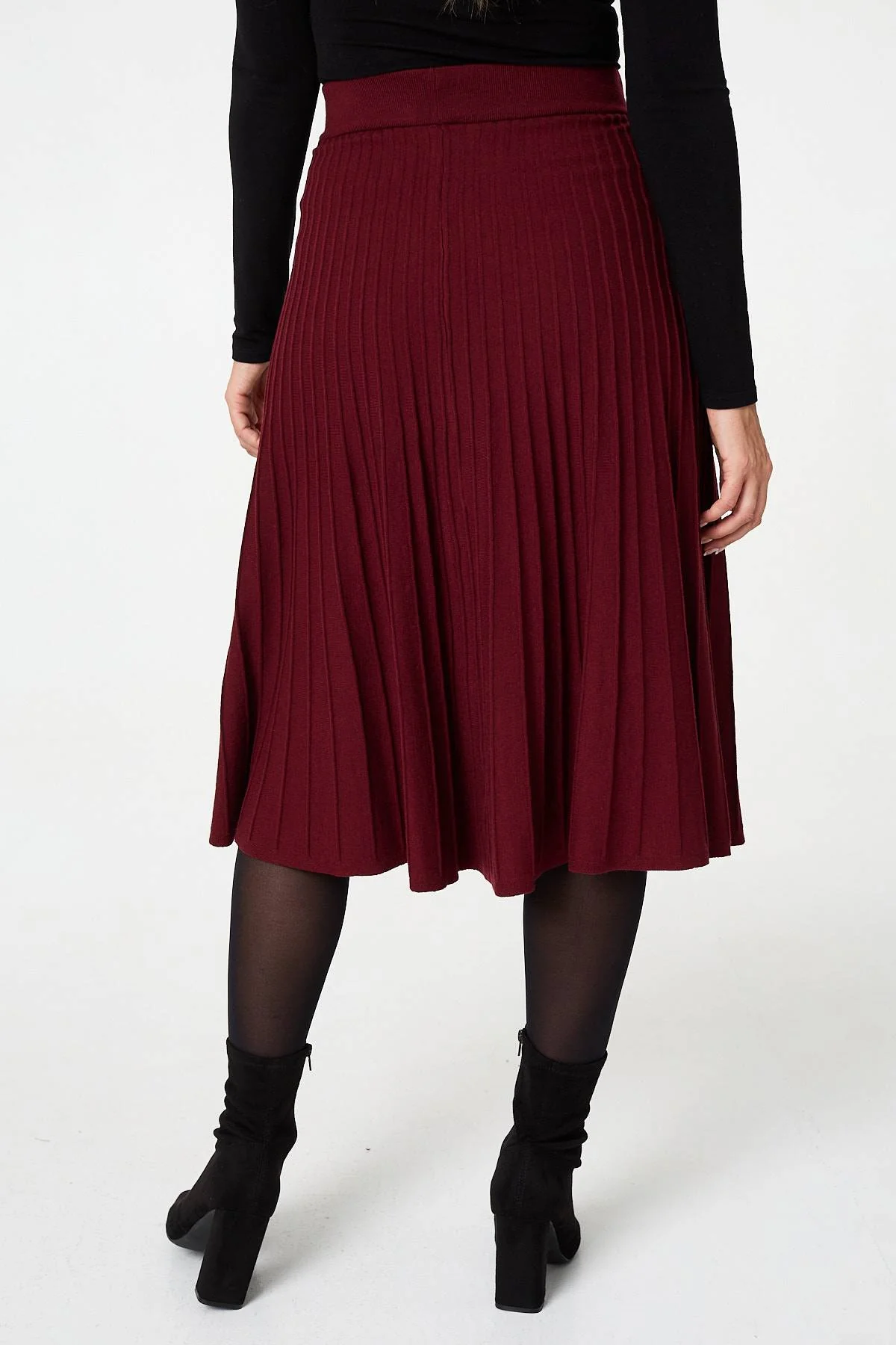 High Waist Pleated Knit Midi Skirt