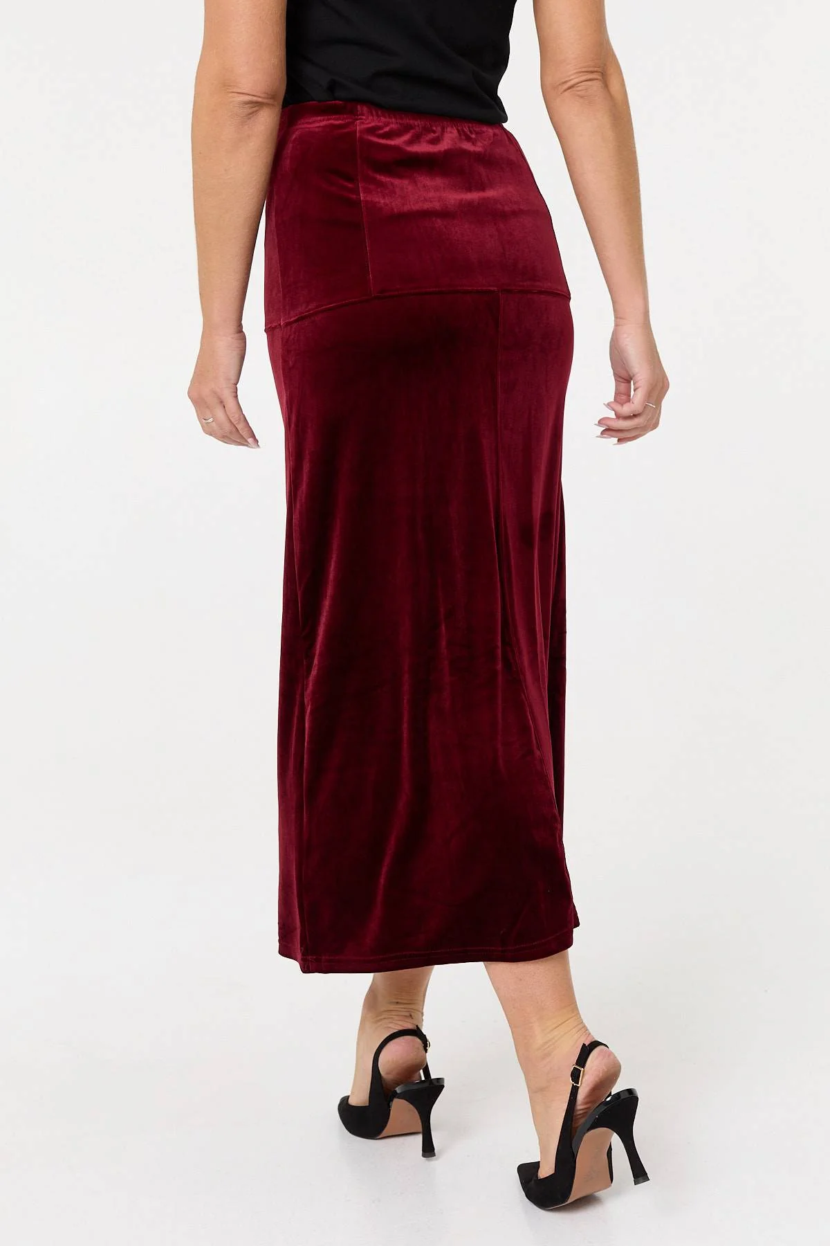 Velour Texture High Waist Midi Skirt