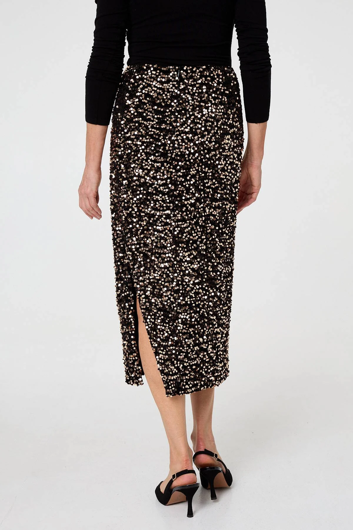 Sequin Embellished High Waist Midi Skirt