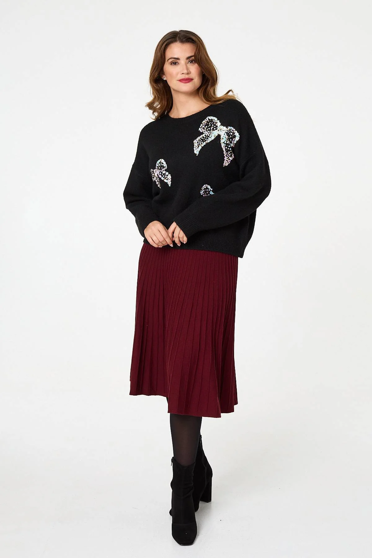 Sequin Bow Detail Drop Shoulder Jumper